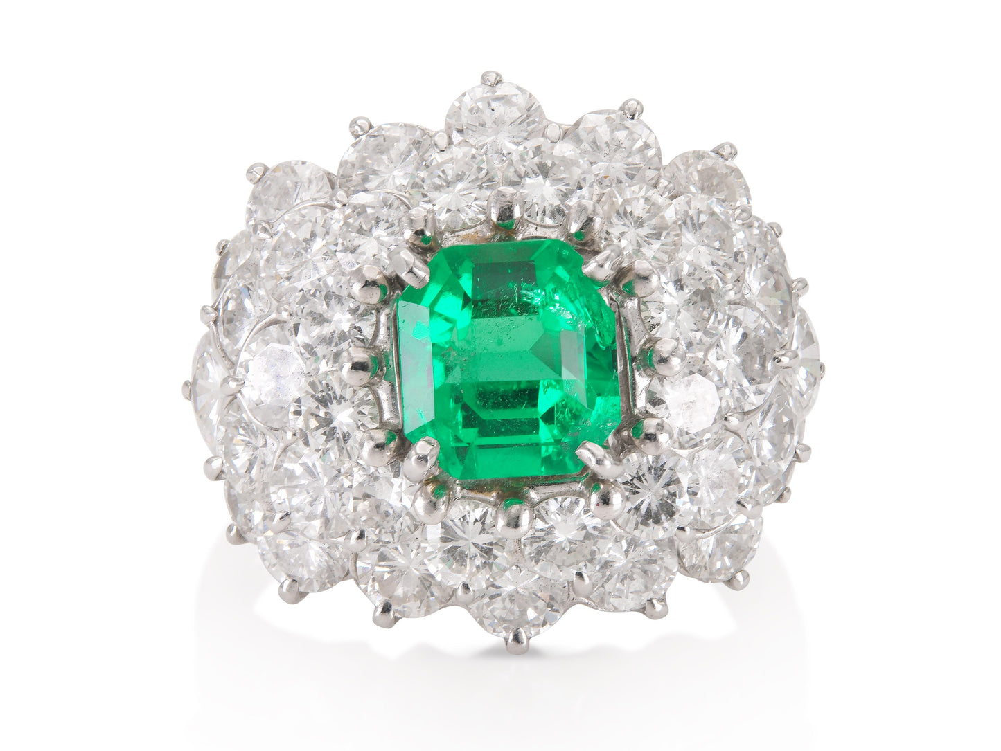Vintage 1950s 1.35 Carat Asscher Cut Emerald & 5.00 Carat Diamond Ring