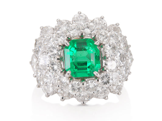Vintage 1950s 1.35 Carat Asscher Cut Emerald & 5.00 Carat Diamond Ring
