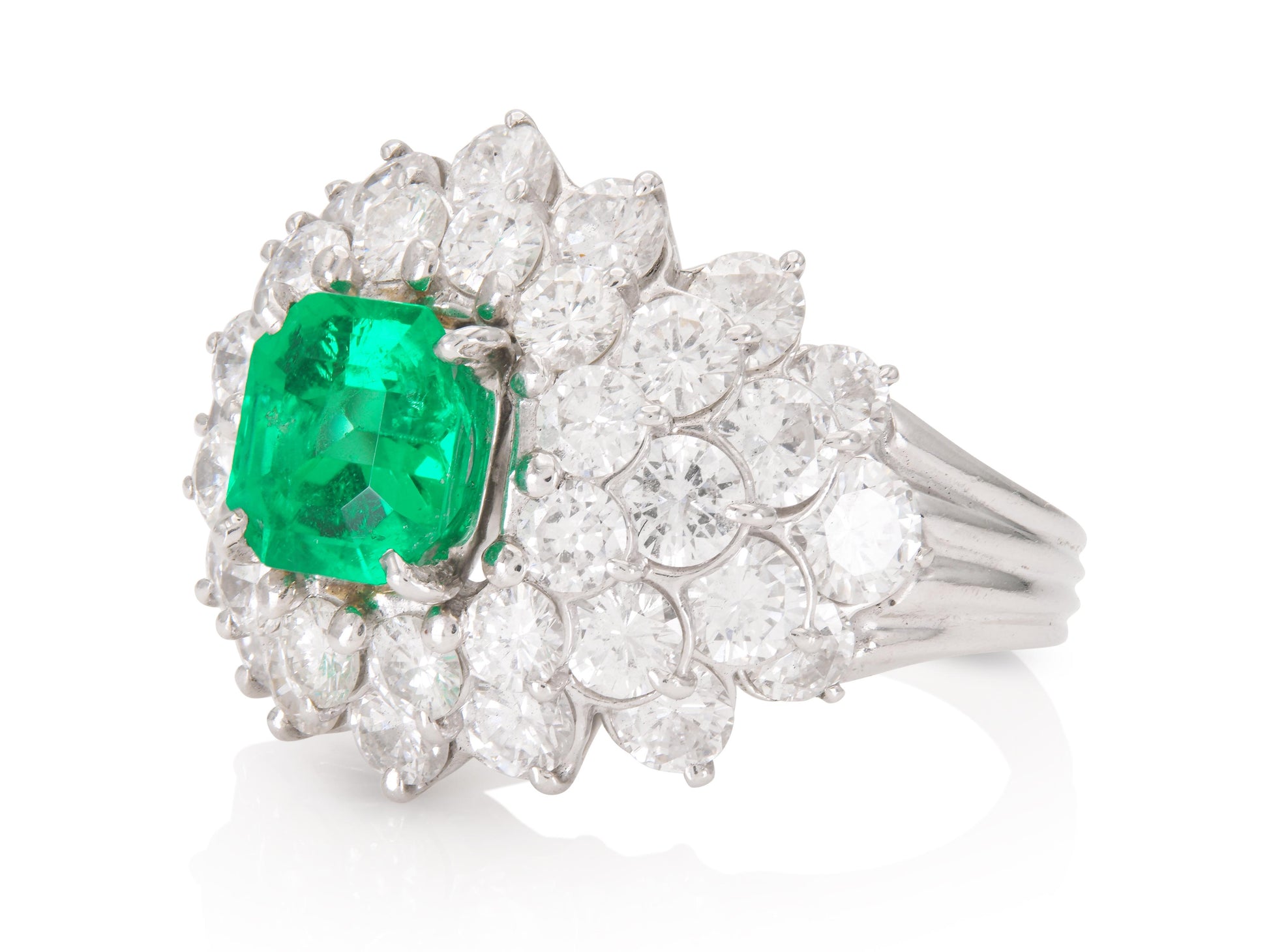 Vintage 1950s 1.35 Carat Asscher Cut Emerald & 5.00 Carat Diamond Ring