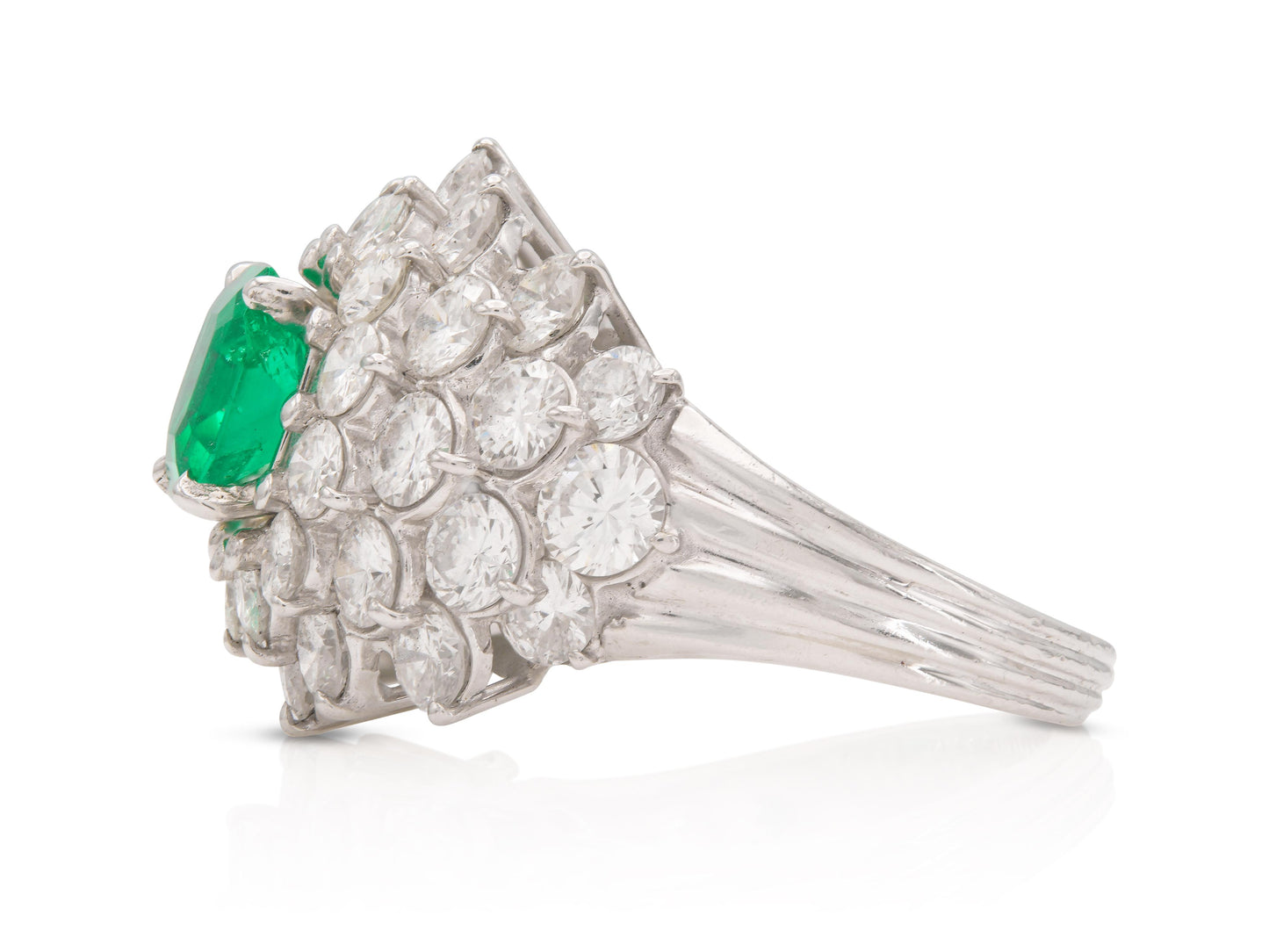 Vintage 1950s 1.35 Carat Asscher Cut Emerald & 5.00 Carat Diamond Ring