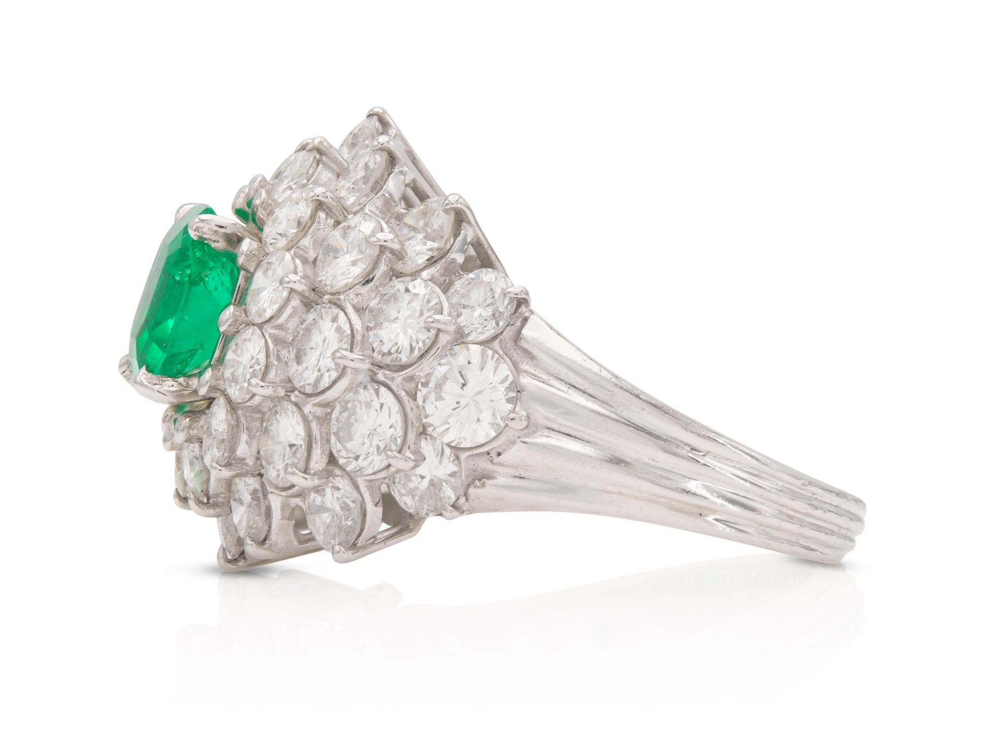 Vintage 1950s 1.35 Carat Asscher Cut Emerald & 5.00 Carat Diamond Ring