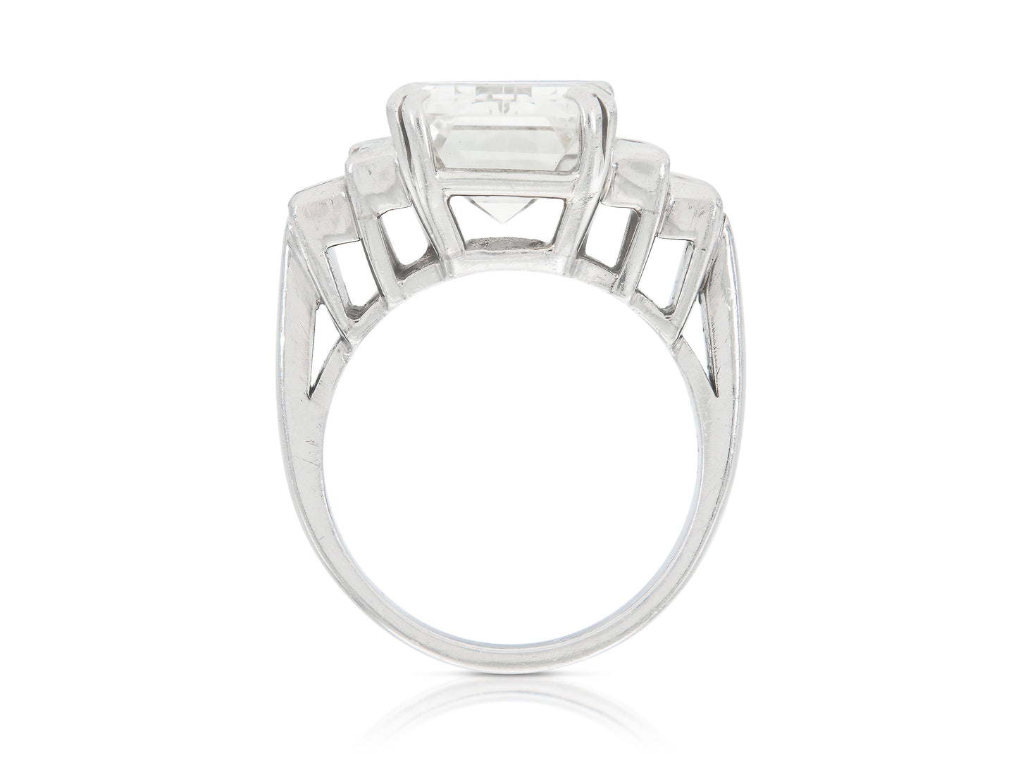 Antique Art Deco 1920s 9.39 Carat Emerald Cut Diamond Engagement Ring - front image view 4