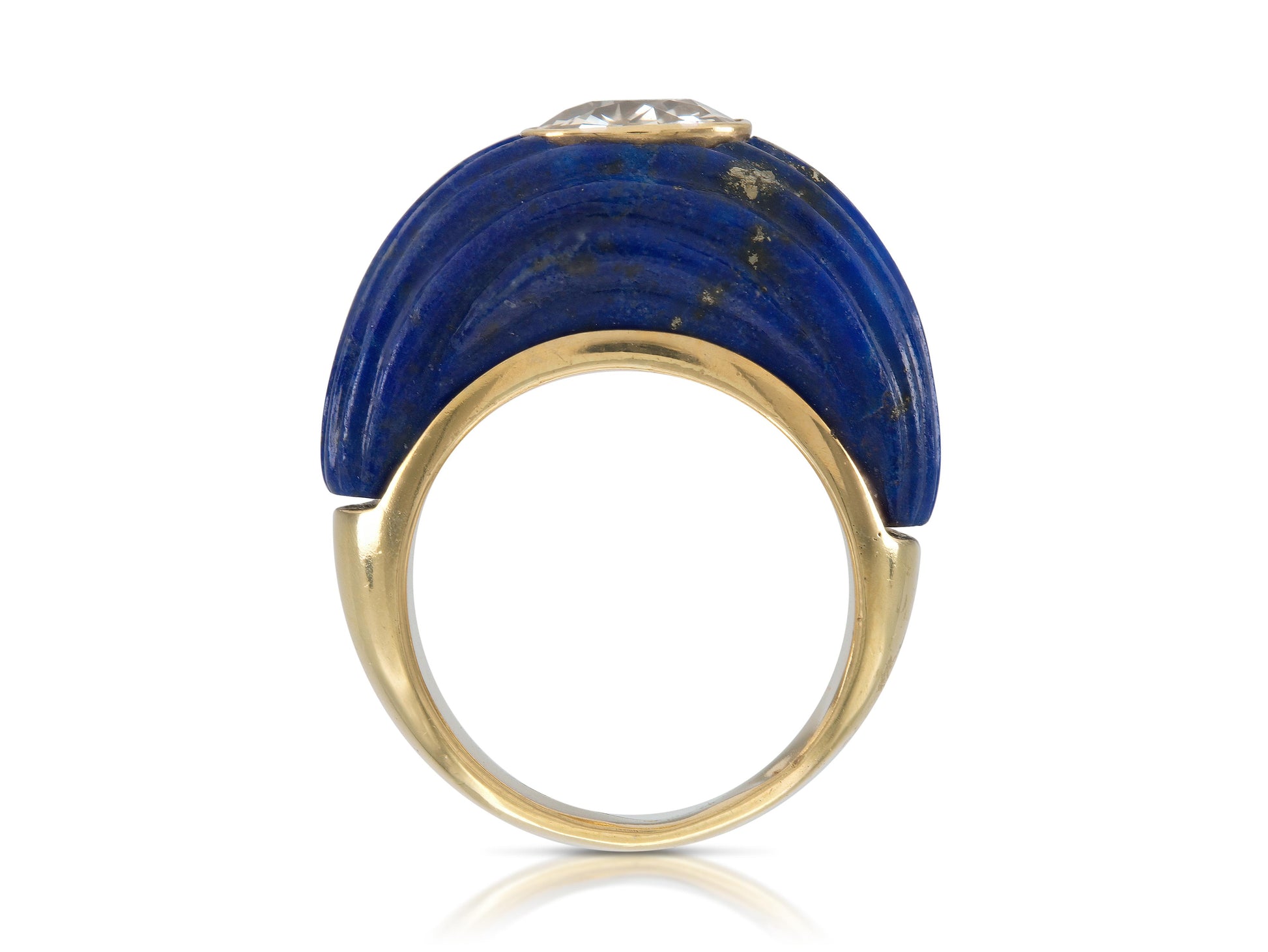 Vintage 1940s 2.40 Carat Old Mine Cut Diamond & Lapis Lazuli Ring