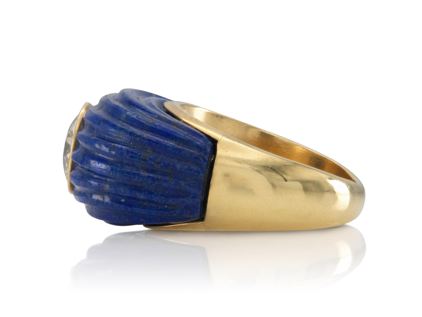 Vintage 1940s 2.40 Carat Old Mine Cut Diamond & Lapis Lazuli Ring