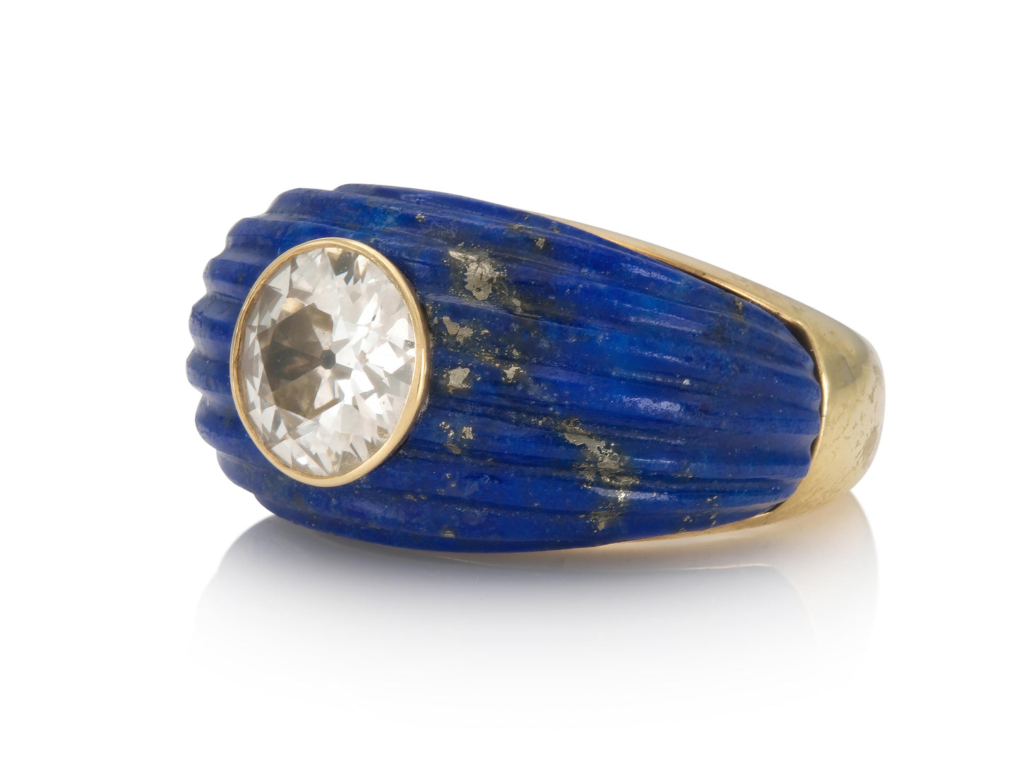 Vintage 1940s 2.40 Carat Old Mine Cut Diamond & Lapis Lazuli Ring