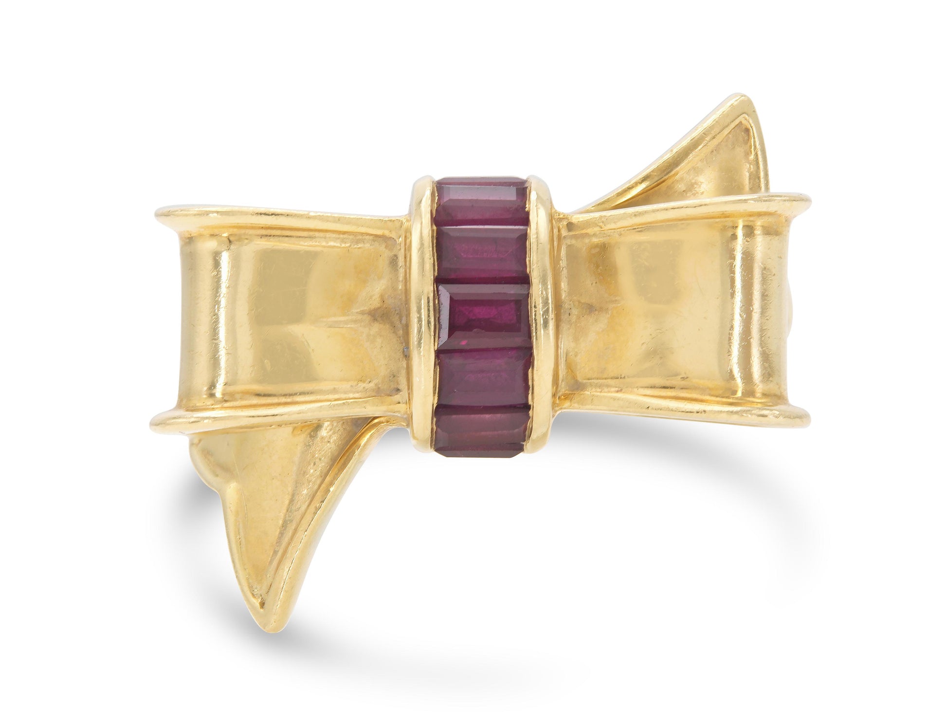 Vintage 1940s Retro Tiffany & Co. Gold Bow Ring with Rubies