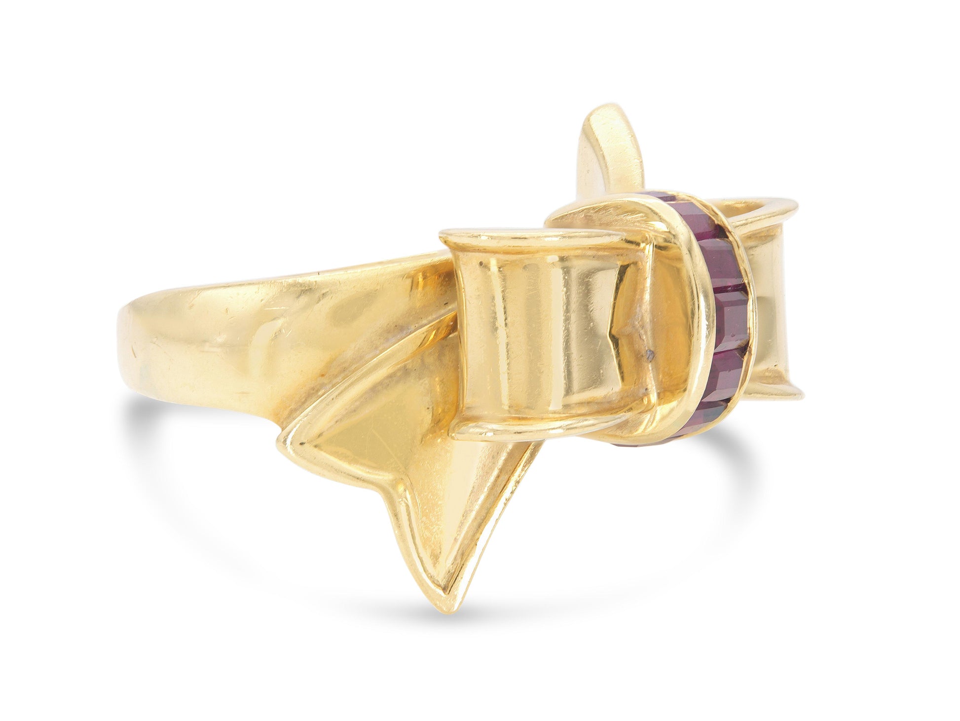 Vintage 1940s Retro Tiffany & Co. Gold Bow Ring with Rubies
