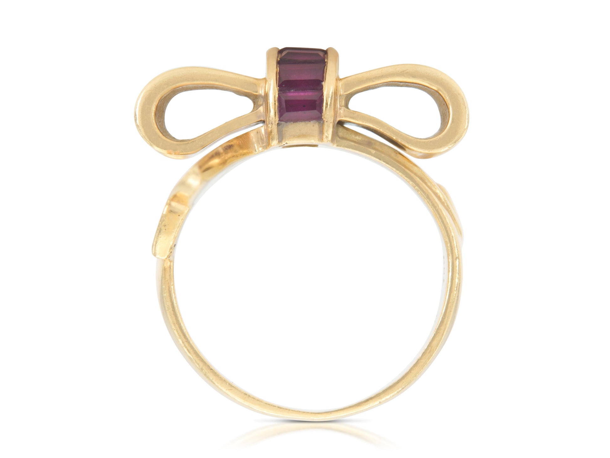 Vintage 1940s Retro Tiffany & Co. Gold Bow Ring with Rubies