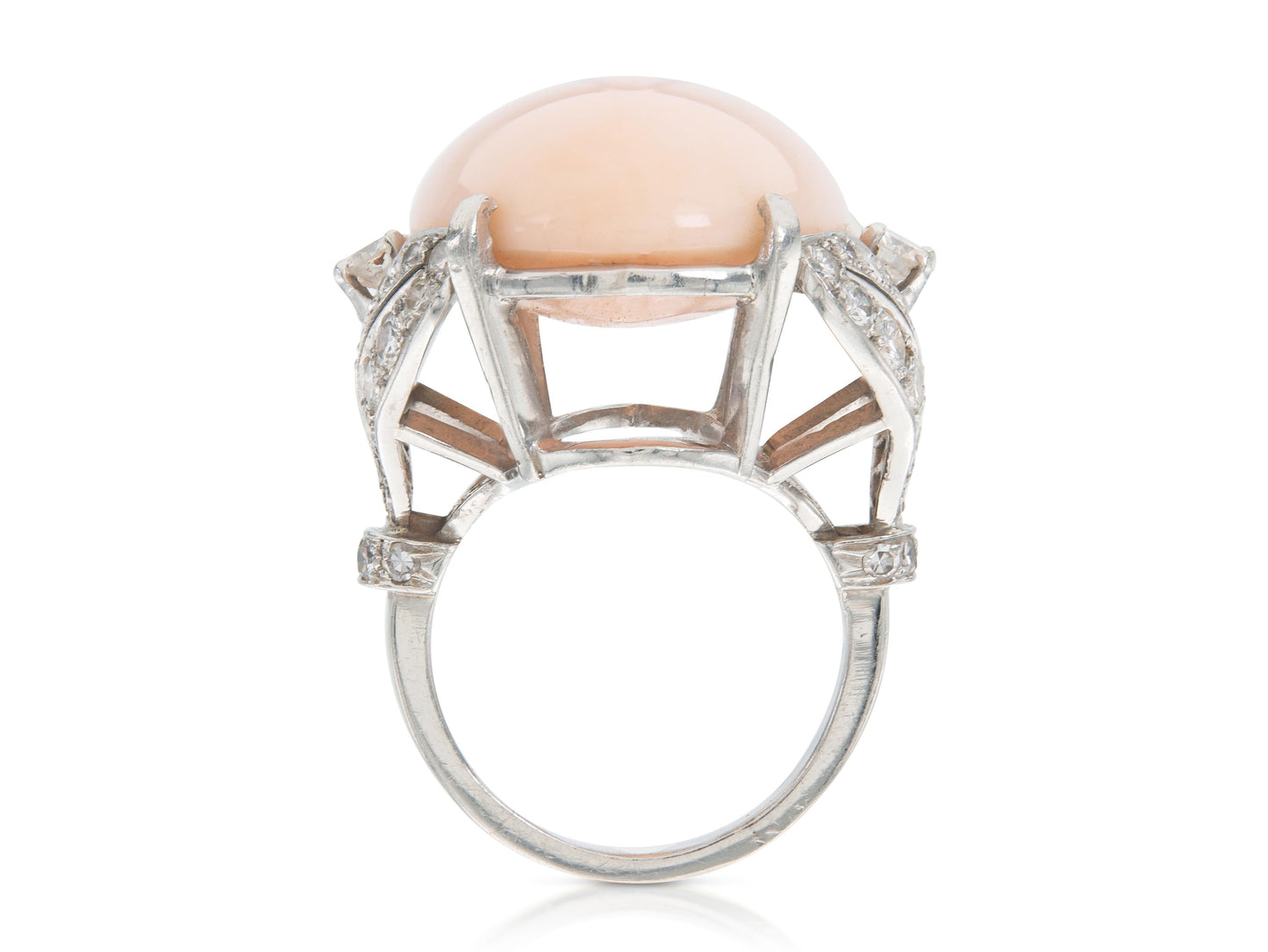 Vintage 1950s Angel Skin Coral Ring with Diamonds