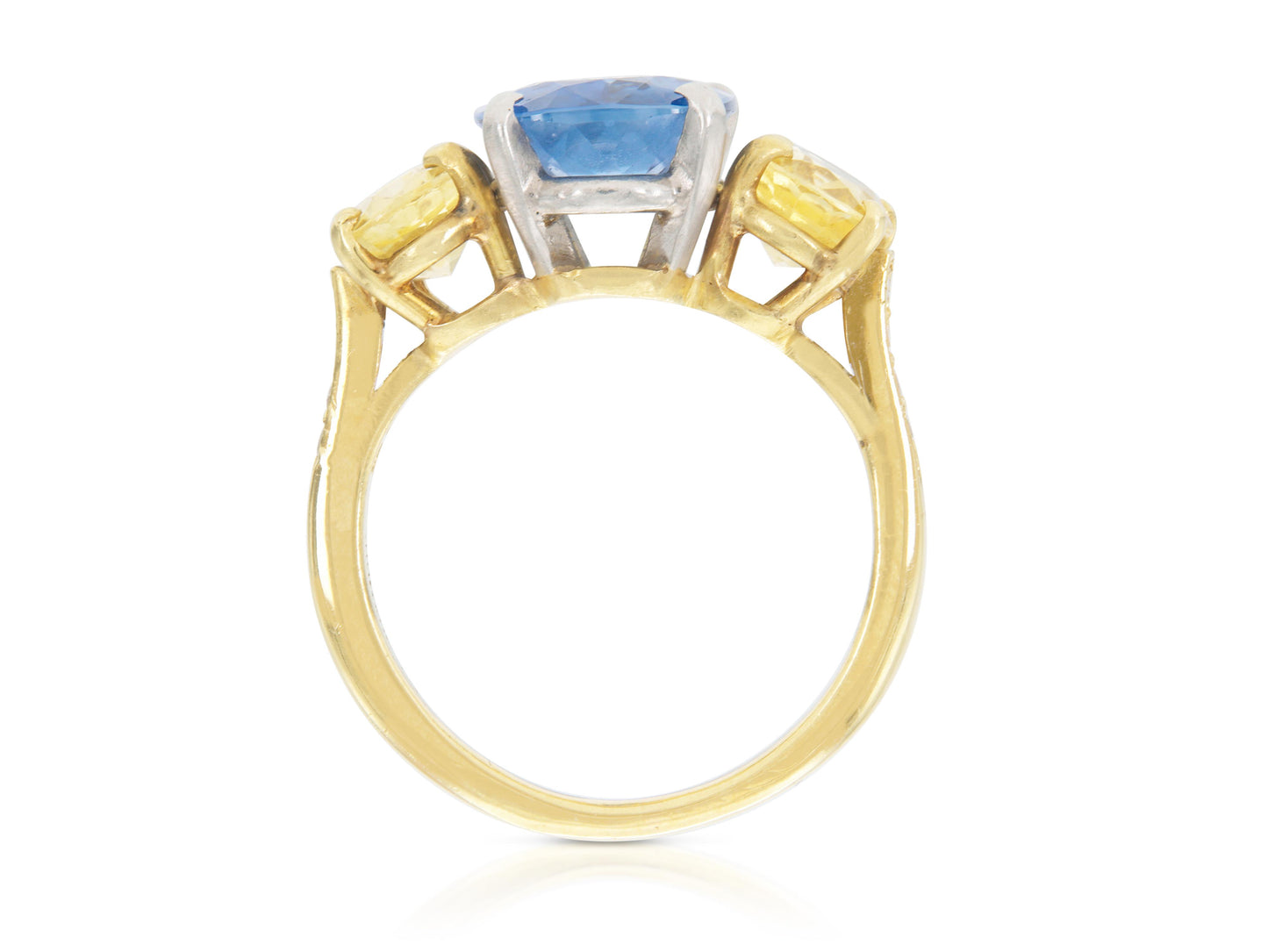 Vintage 1970s 3.00 Carat Blue Sapphire and 1.00 Carat Yellow Sapphires Ring