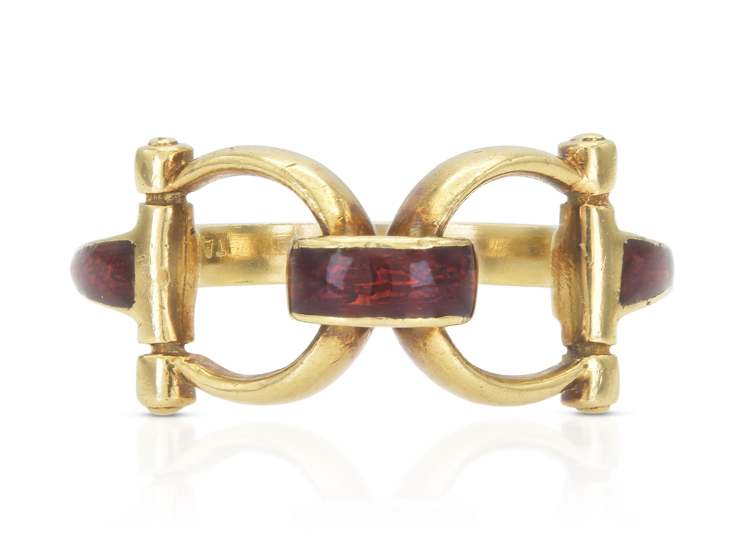 CLASSIC　　　　　　　　　　　　　　　　GUCCI Vintage 1970s Gucci Gold and Enamel Horsebit Ring – Eric Originals