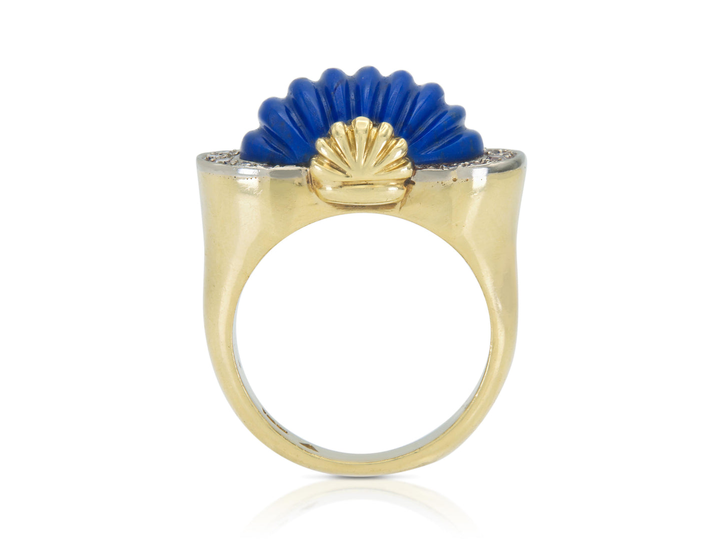 Vintage 1970s Carved Lapis Lazuli Ring with Diamonds