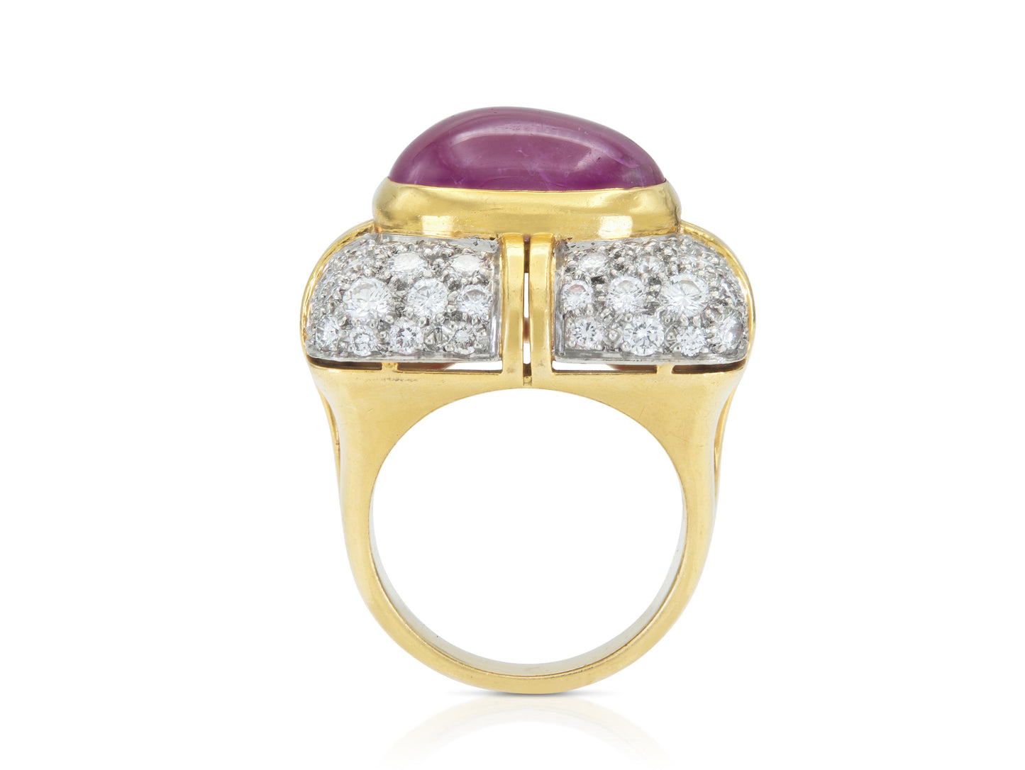 Vintage 1960s 5.00 Carat Cabochon Ruby Ring with Diamonds