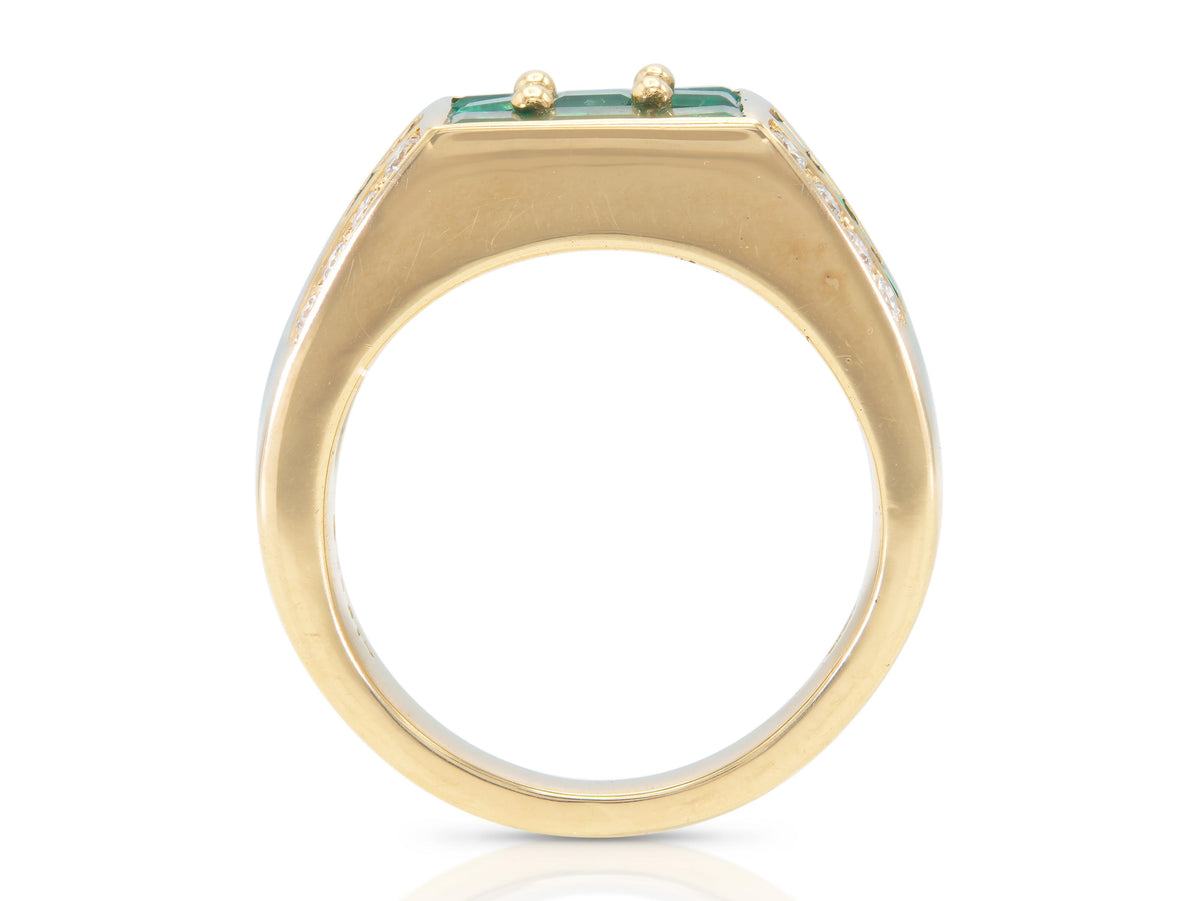 Vintage 1980s Oscar Heyman Emerald and Diamond Ring