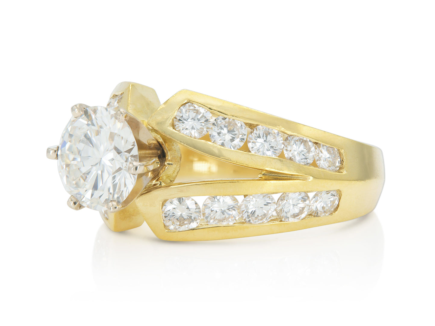 Vintage 1980s 1.10 Carat Round Cut Diamond Engagement Ring
