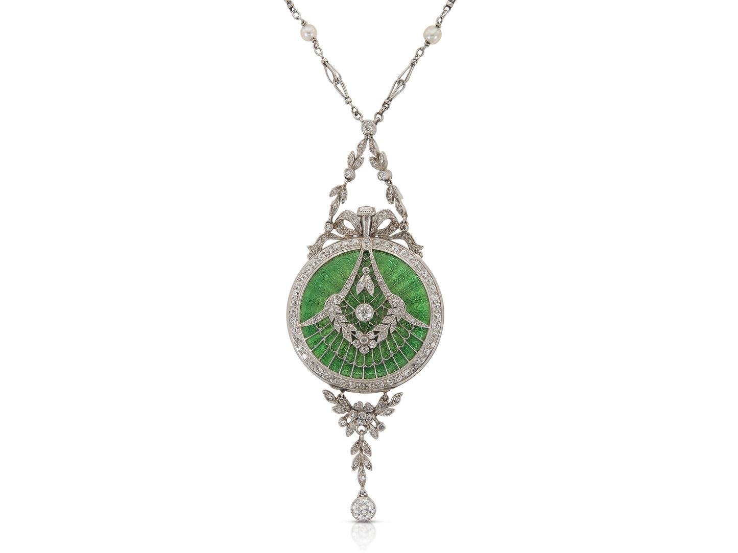 Antique Edwardian 1900s Touchon & Co. Diamond and Pearl Watch Pendant