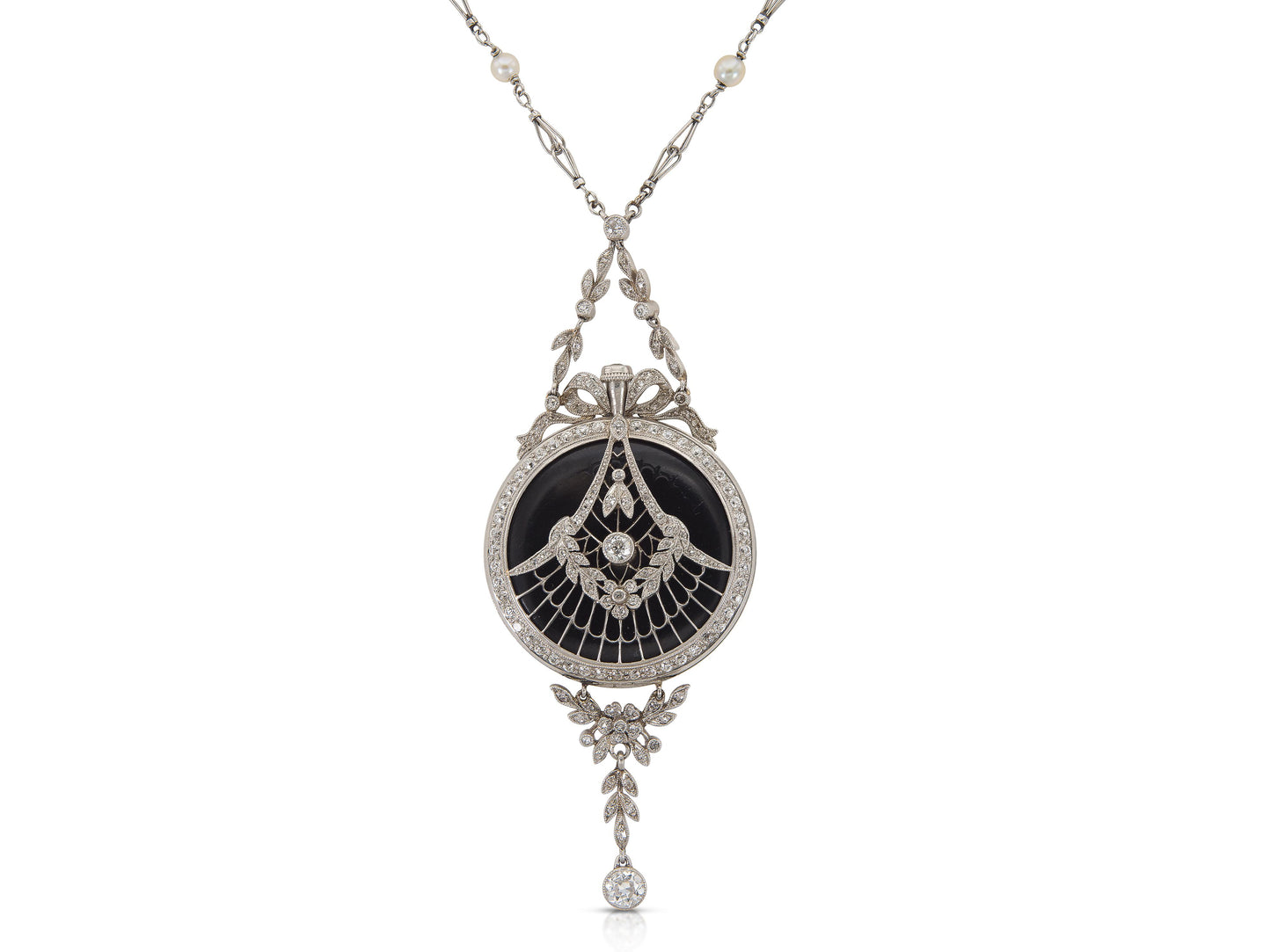 Antique Edwardian 1900s Touchon & Co. Diamond and Pearl Watch Pendant