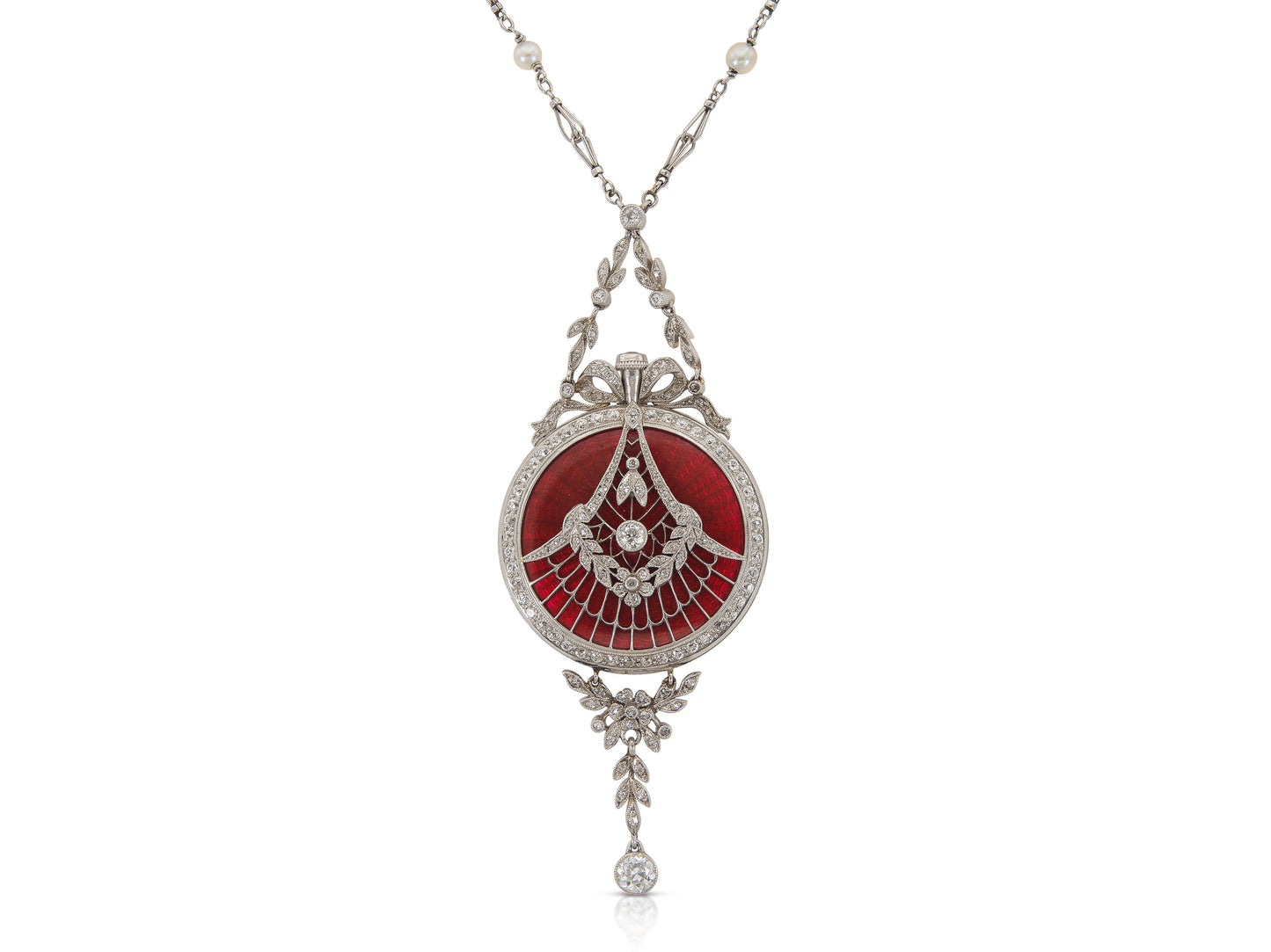 Antique Edwardian 1900s Touchon & Co. Diamond and Pearl Watch Pendant