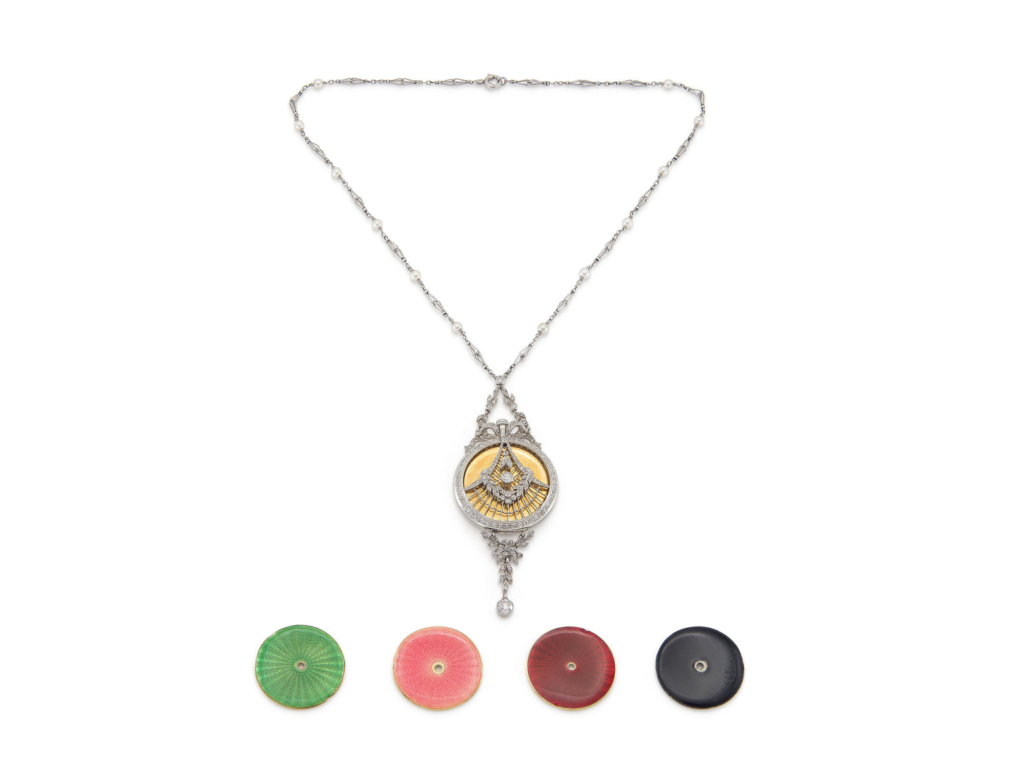 Antique Edwardian 1900s Touchon & Co. Diamond and Pearl Watch Pendant