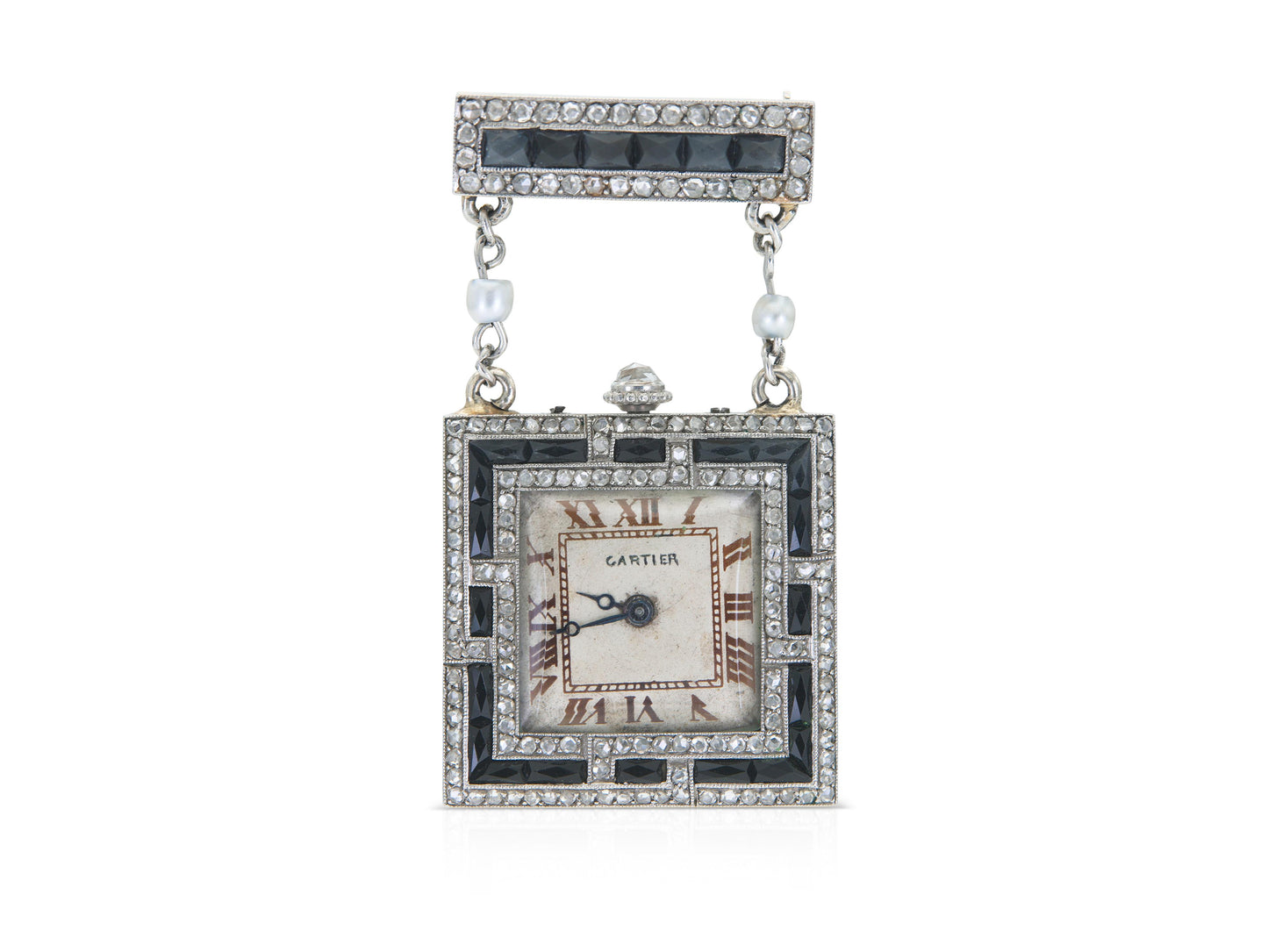 Antique Art Deco 1920s Cartier Diamond and Onyx Watch Brooch