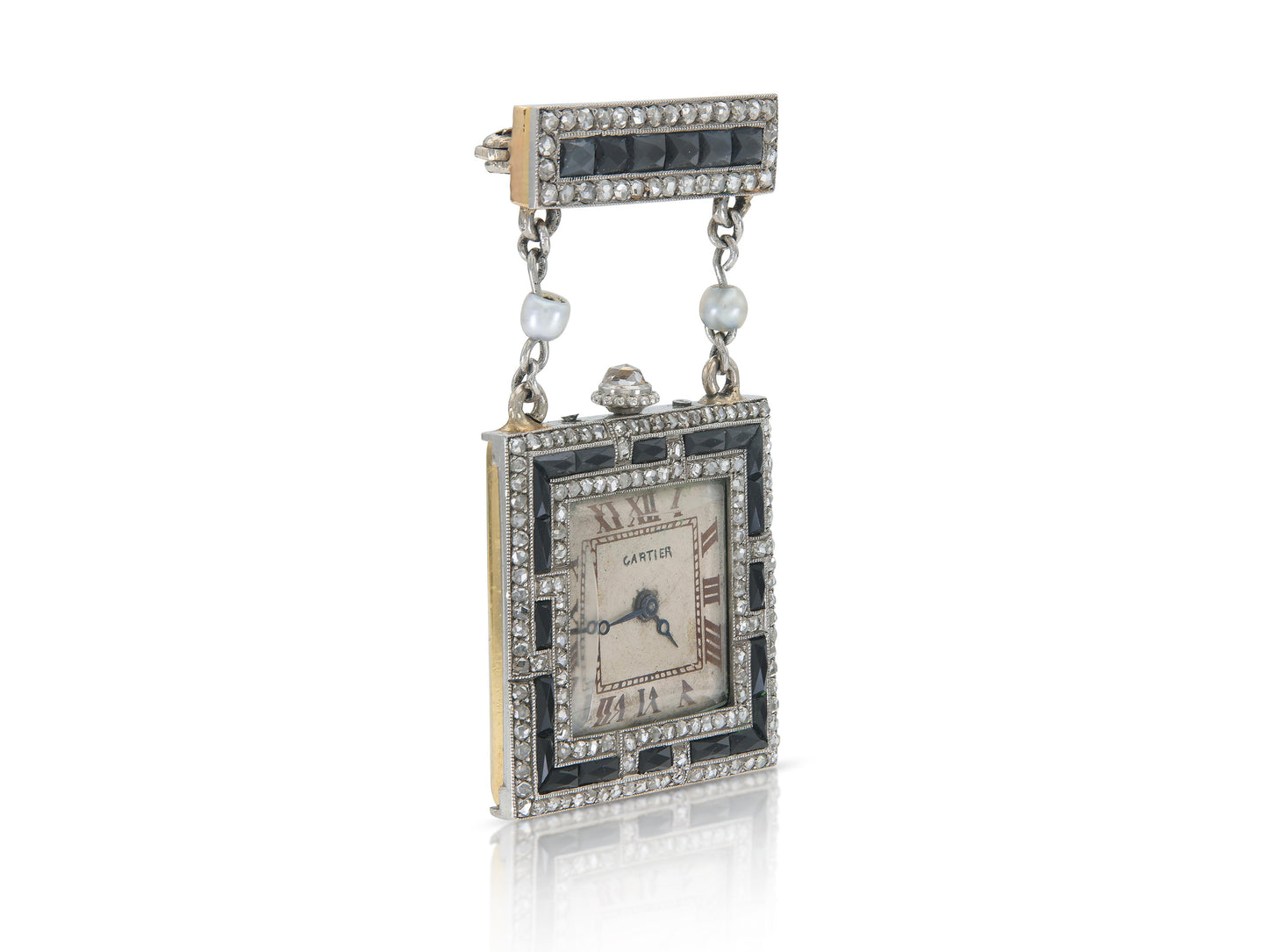 Antique Art Deco 1920s Cartier Diamond and Onyx Watch Brooch