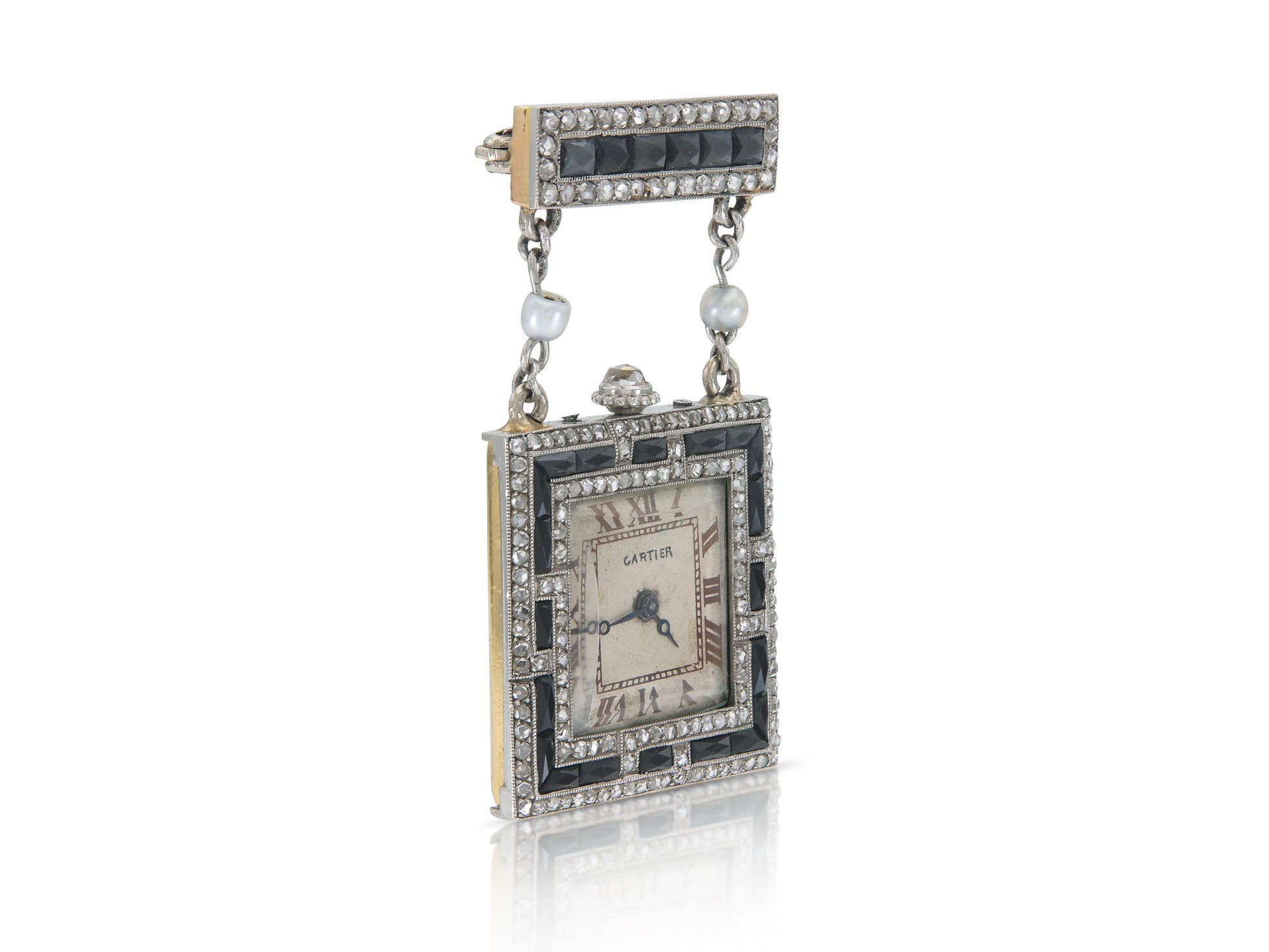 Antique Art Deco 1920s Cartier Diamond and Onyx Watch Brooch