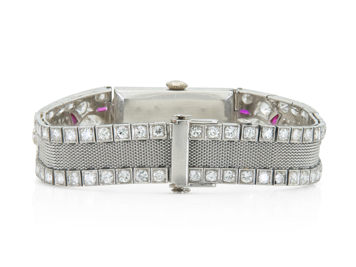 Antique Art Deco 1930s 12.50 Carat Diamond Watch with Rubies