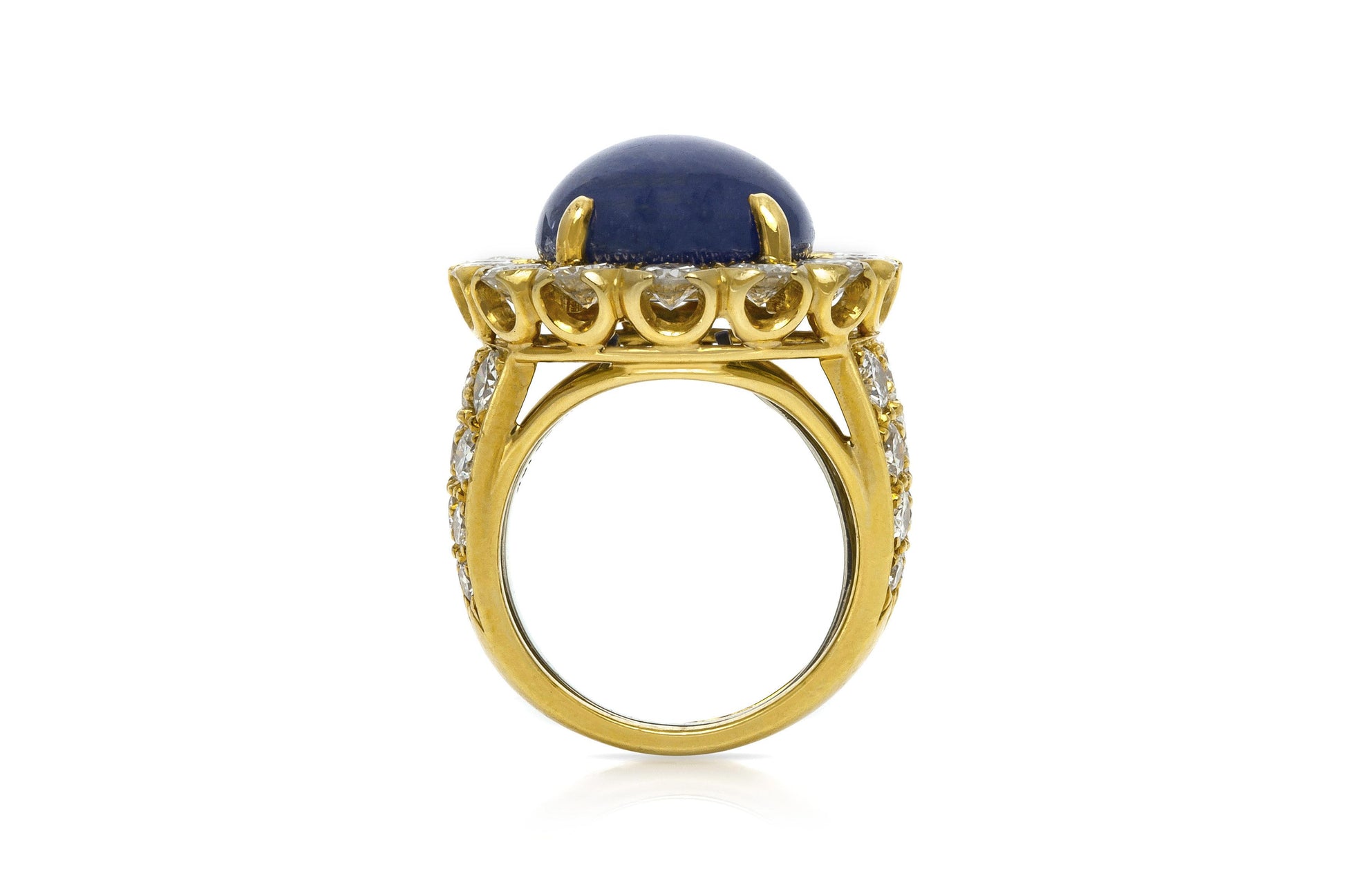 Vintage 1970s David Webb 10.00 Carat Cabochon Sapphire Ring with Diamonds