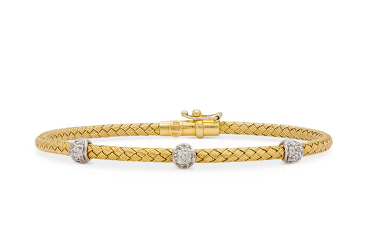 18K Woven Gold Bangle Bracelet with Diamonds