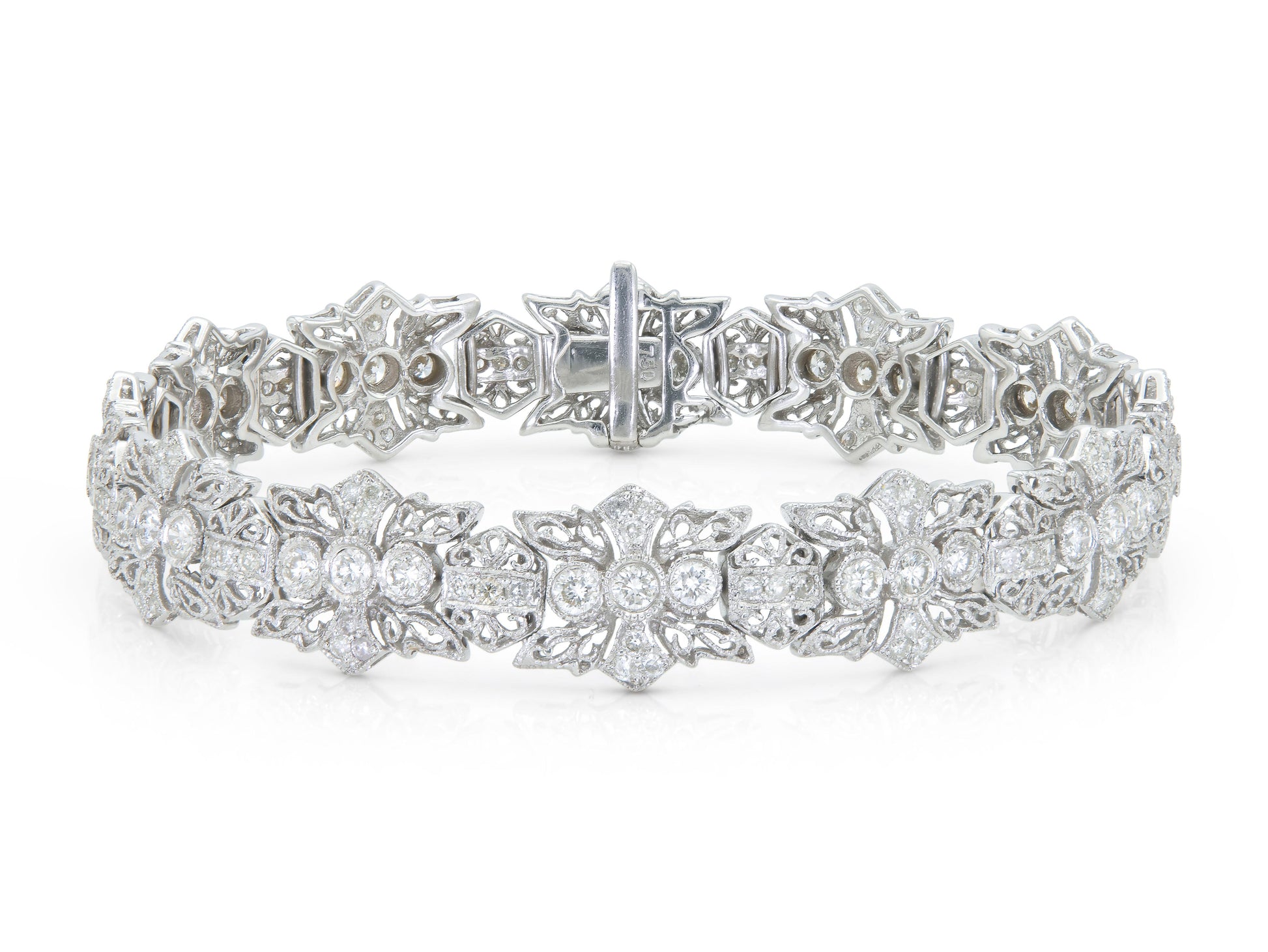 3.06 Carat Round Cut Diamonds Filigree Bracelet