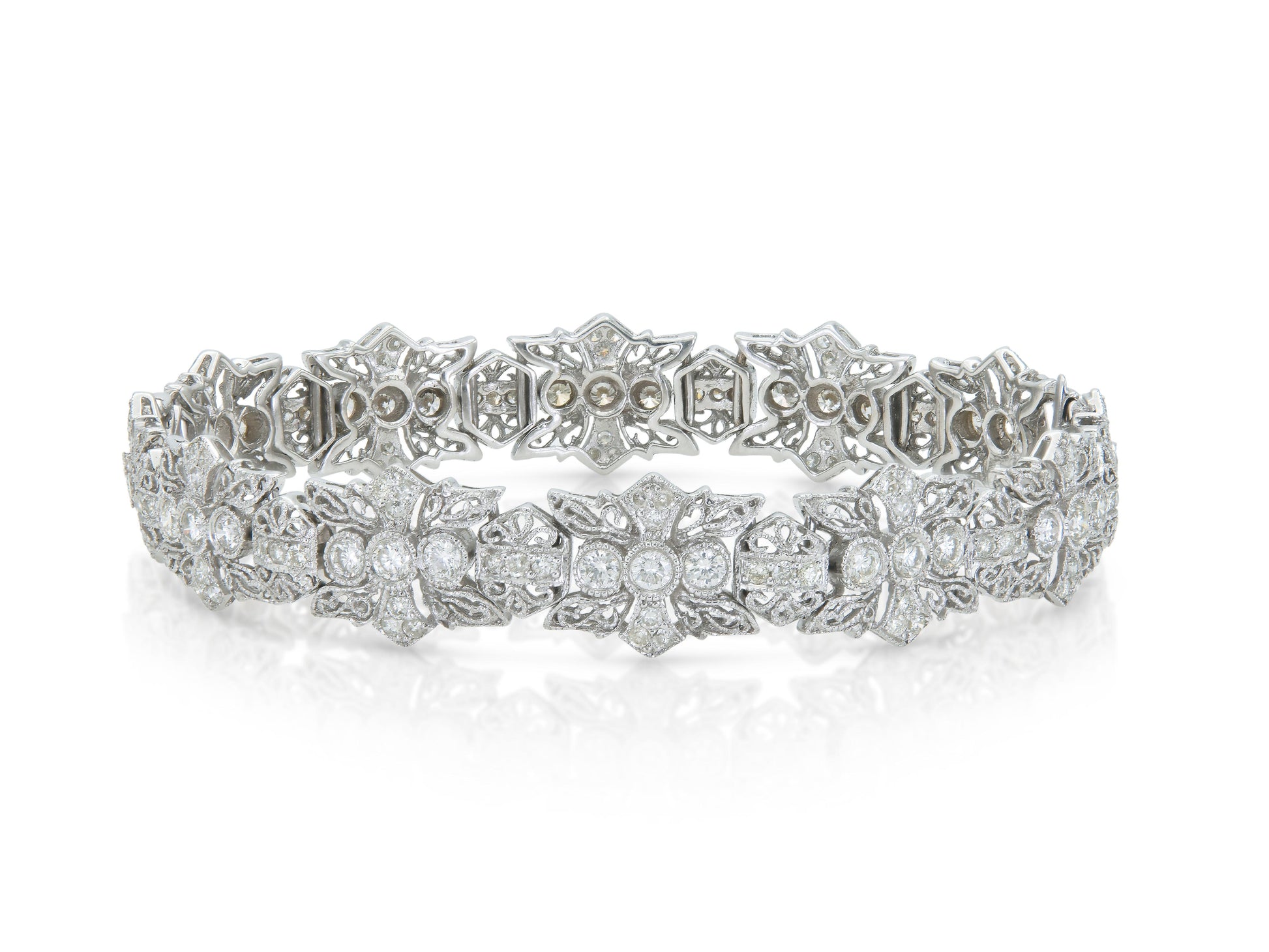 3.06 Carat Round Cut Diamonds Filigree Bracelet