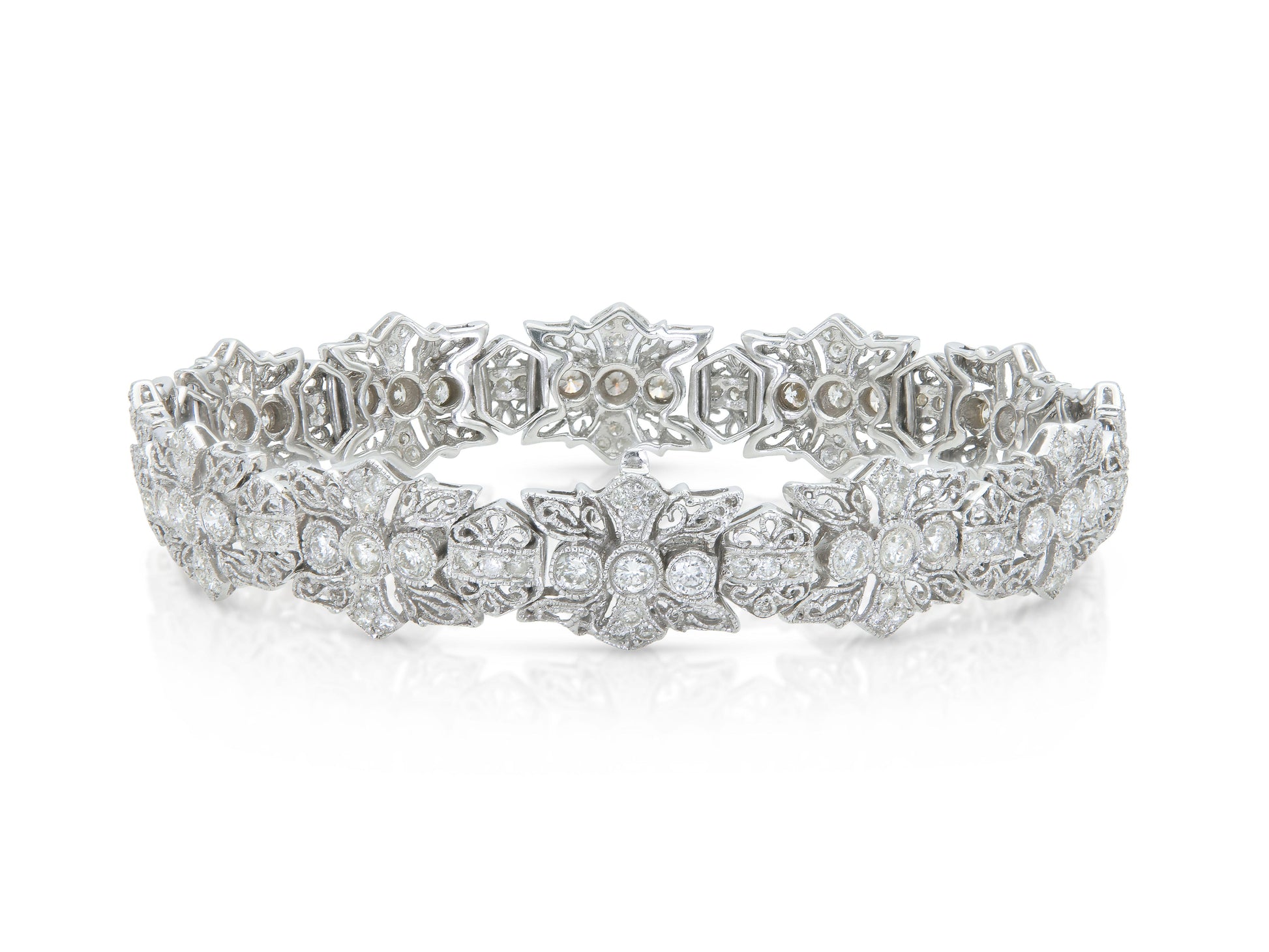 3.06 Carat Round Cut Diamonds Filigree Bracelet