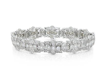 3.06 Carat Round Cut Diamonds Filigree Bracelet