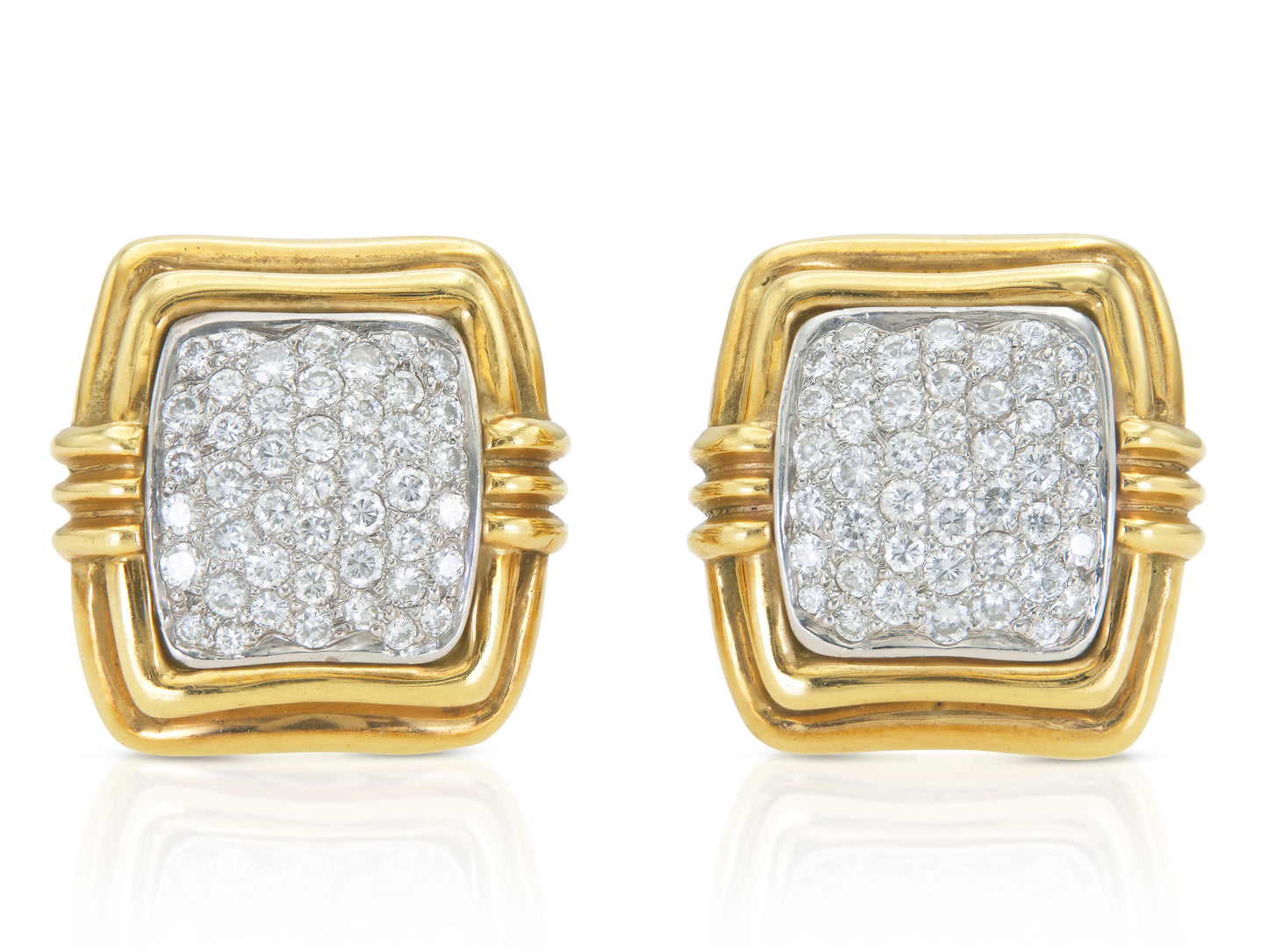 3.60 Carat Diamond and Gold Square Earrings