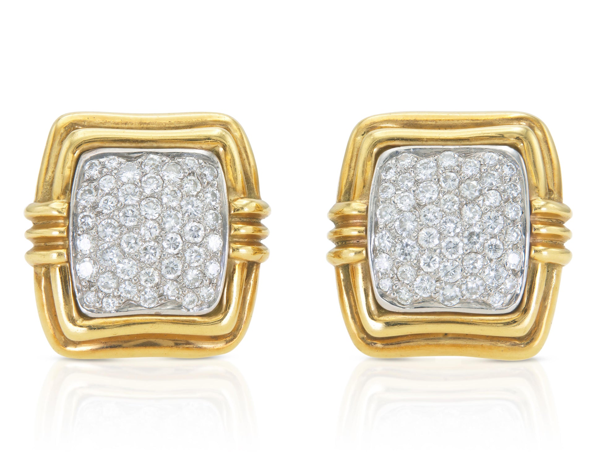 3.60 Carat Diamond and Gold Square Earrings