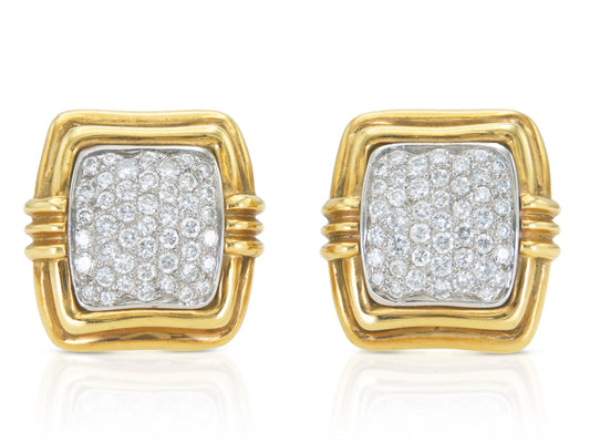 3.60 Carat Diamond and Gold Square Earrings