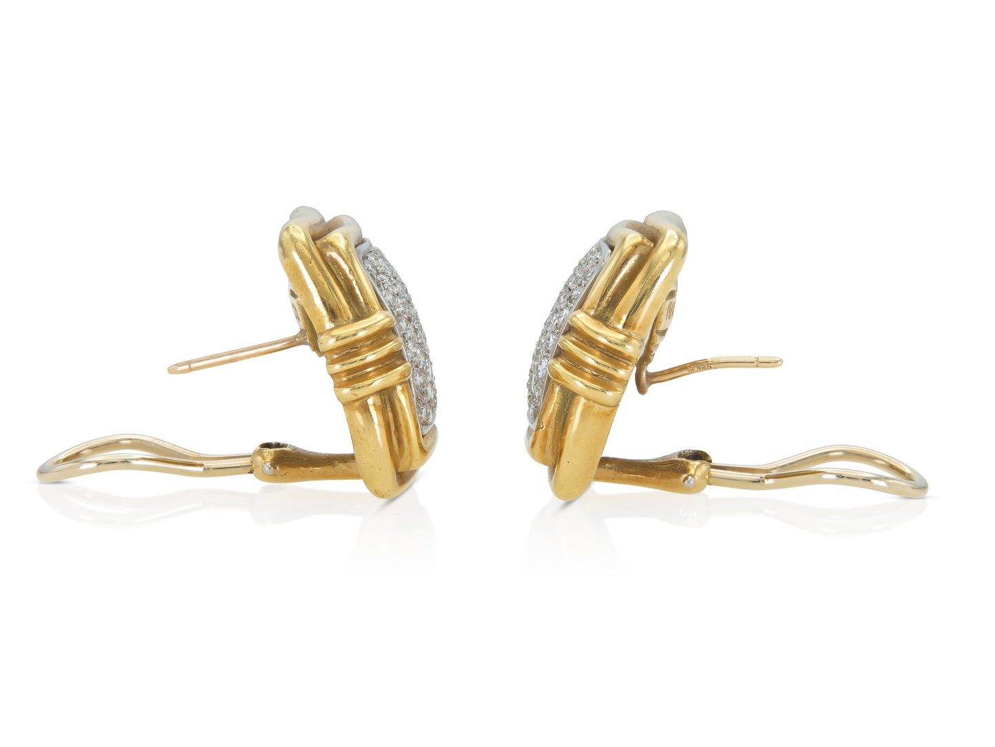 3.60 Carat Diamond and Gold Square Earrings side view