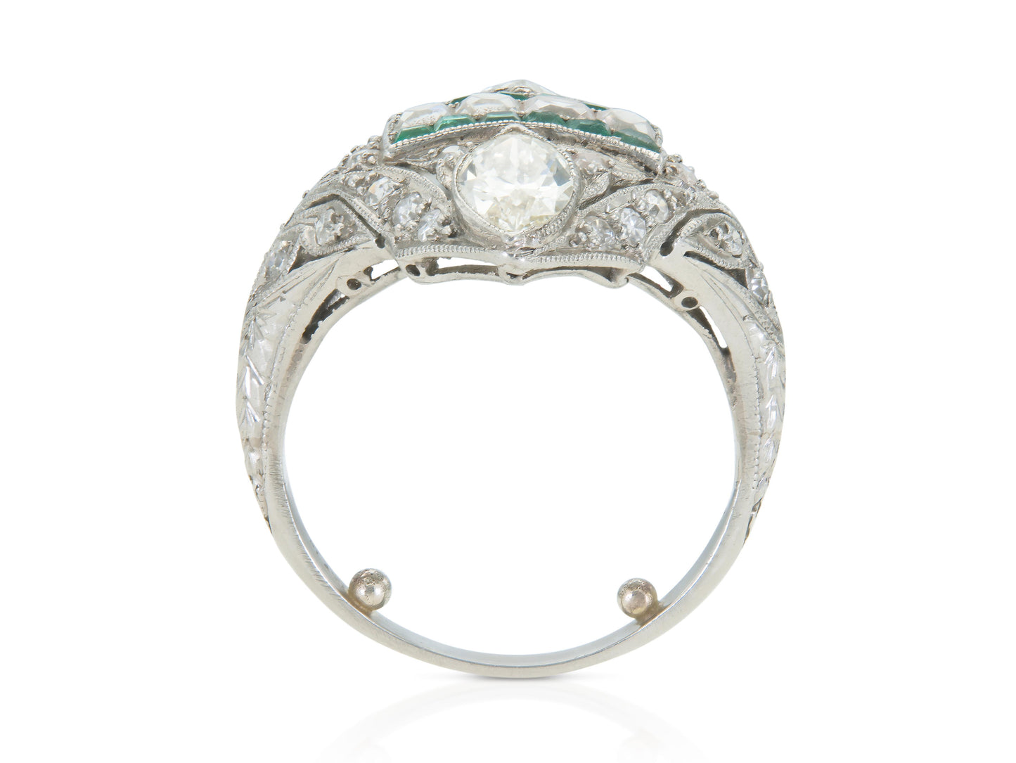 Antique Art Deco 1930s 3.00 Carat Diamonds Dinner Ring with Emeralds