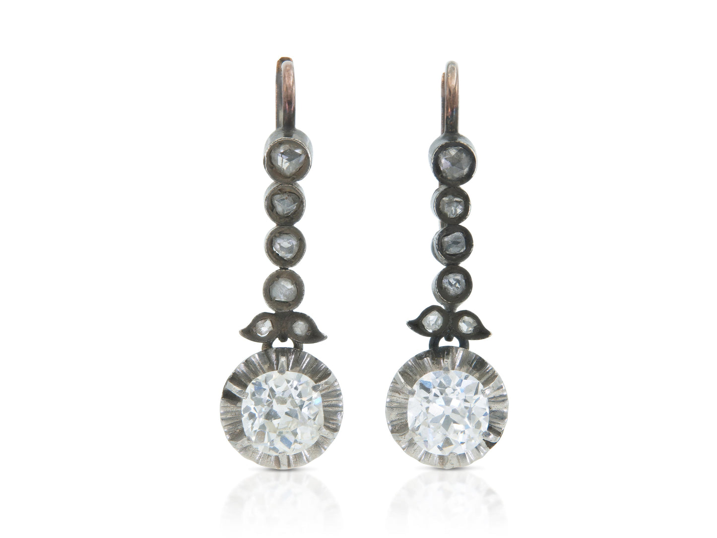 Antique Victorian 2.50 Carat Old Mine Cut Diamond Dangle Earrings