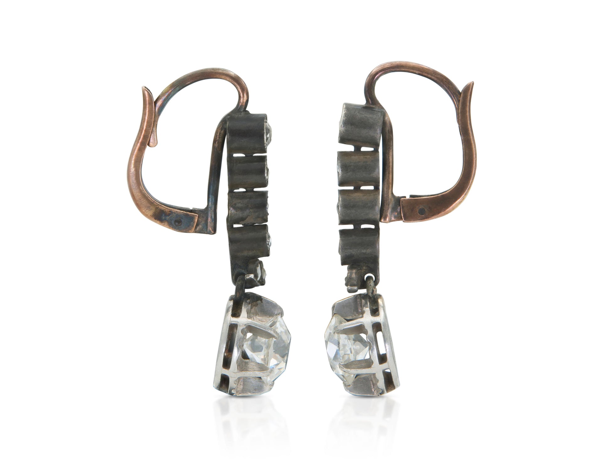 Antique Victorian 2.50 Carat Old Mine Cut Diamond Dangle Earrings