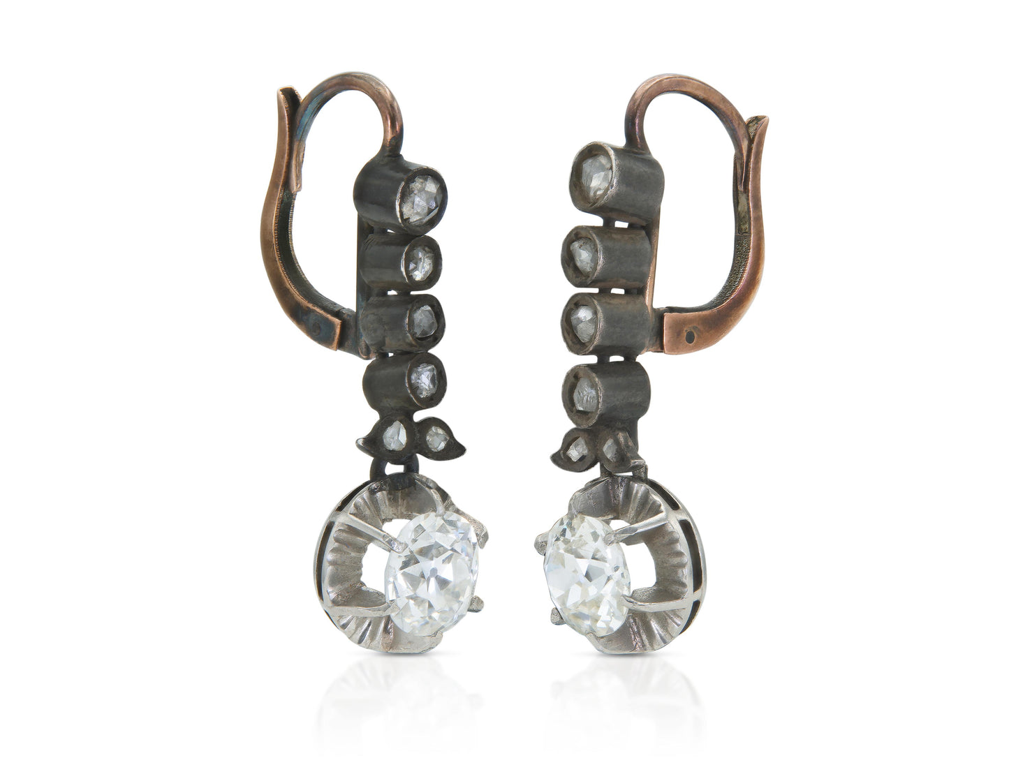 Antique Victorian 2.50 Carat Old Mine Cut Diamond Dangle Earrings