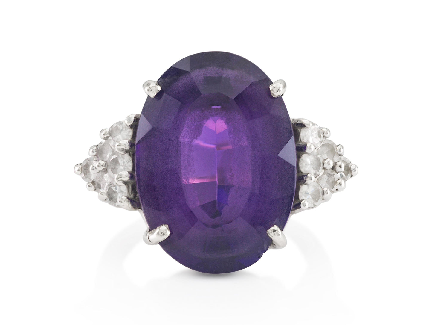 Vintage 1960s 10.00 Carat Amethyst Ring with Diamonds