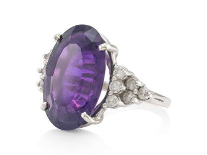 Vintage 1960s 10.00 Carat Amethyst Ring with Diamonds