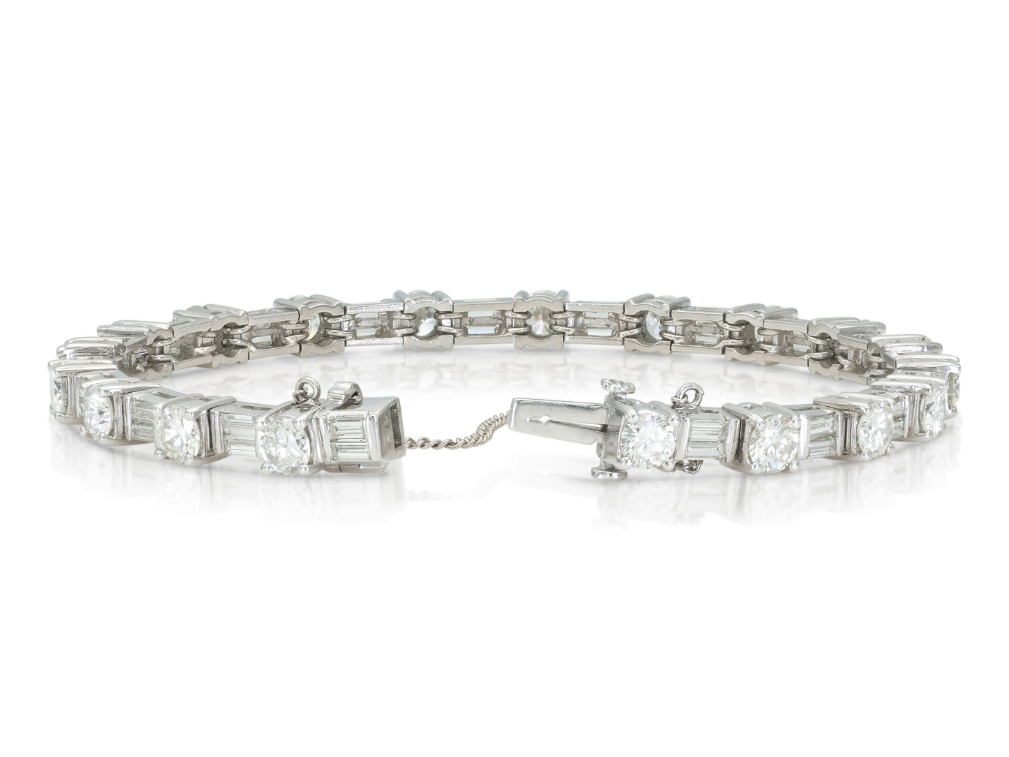 10.26 Carat Round and Baguette Cut Diamond Tennis Bracelet