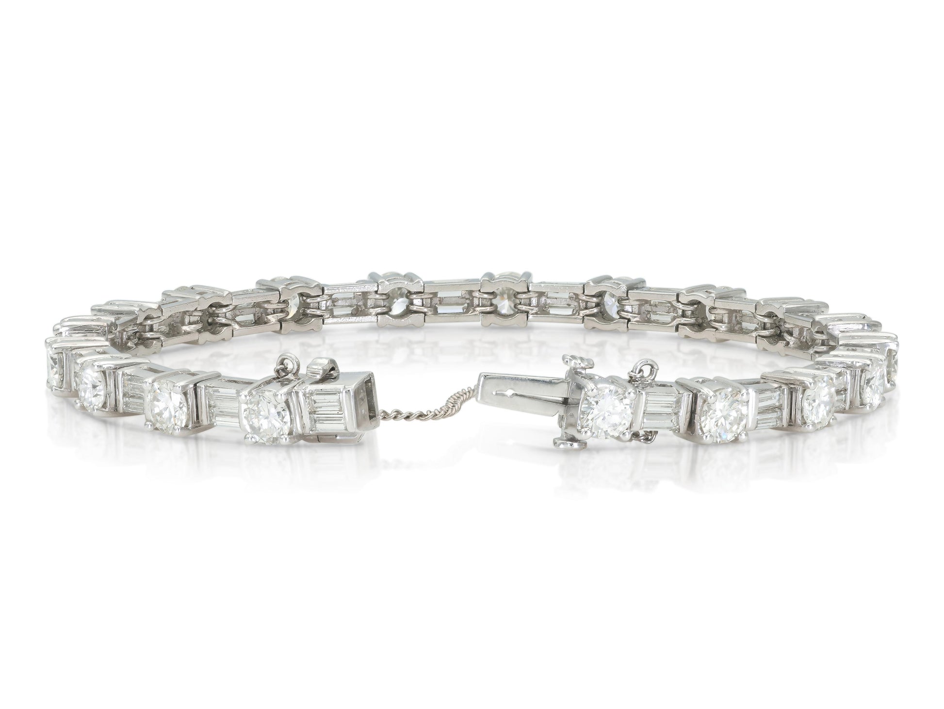 10.26 Carat Round and Baguette Cut Diamond Tennis Bracelet
