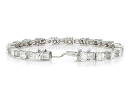 10.26 Carat Round and Baguette Cut Diamond Tennis Bracelet