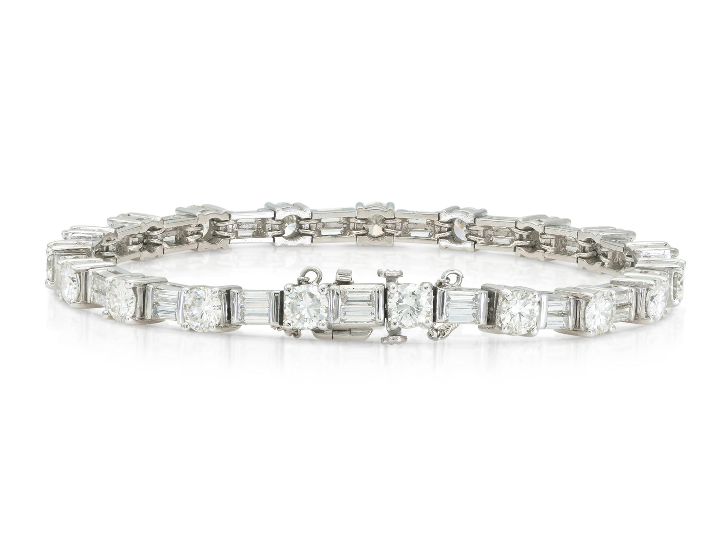 10.26 Carat Round and Baguette Cut Diamond Tennis Bracelet