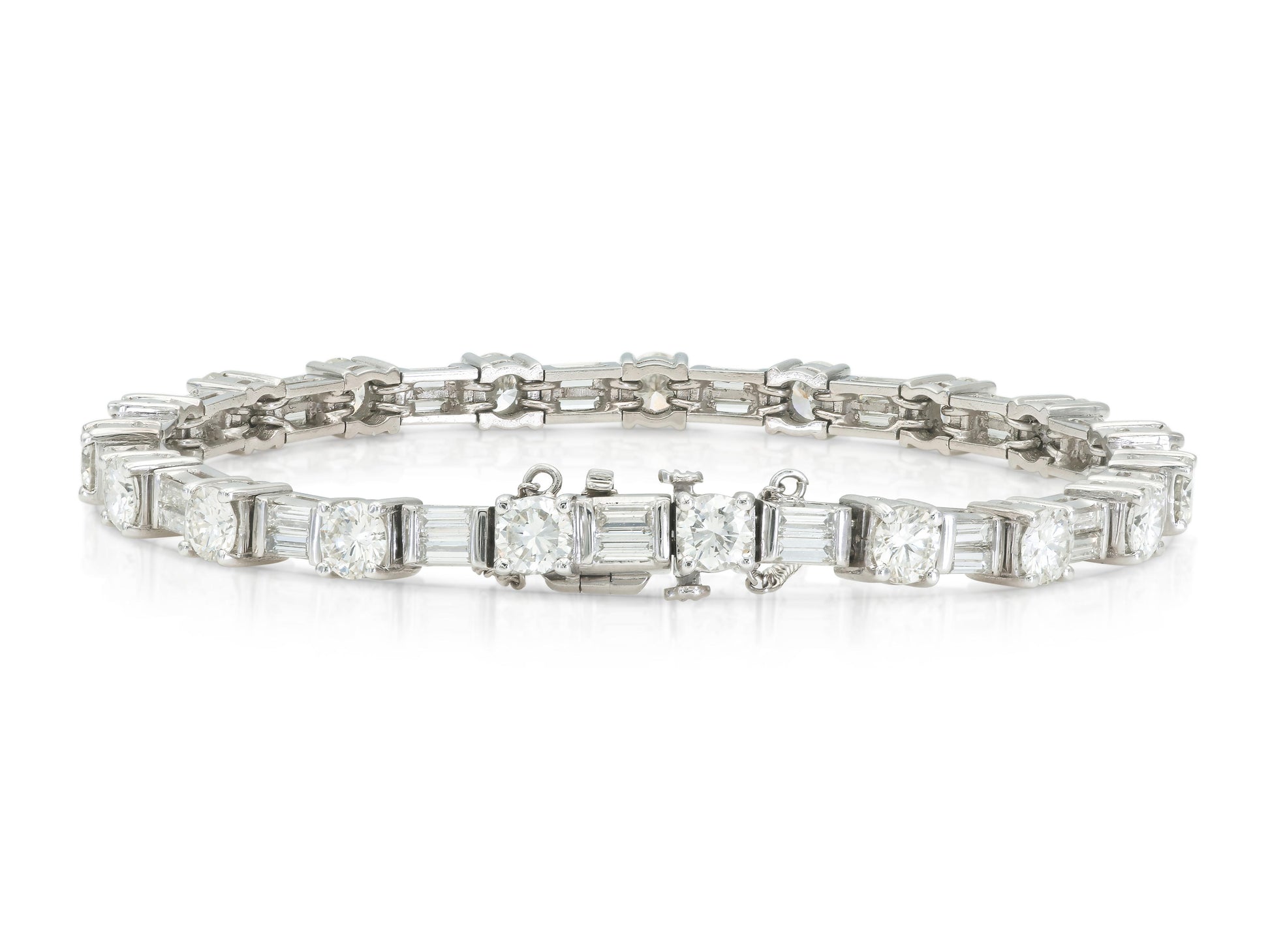 10.26 Carat Round and Baguette Cut Diamond Tennis Bracelet