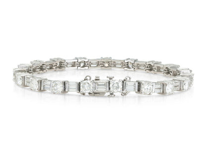 10.26 Carat Round and Baguette Cut Diamond Tennis Bracelet