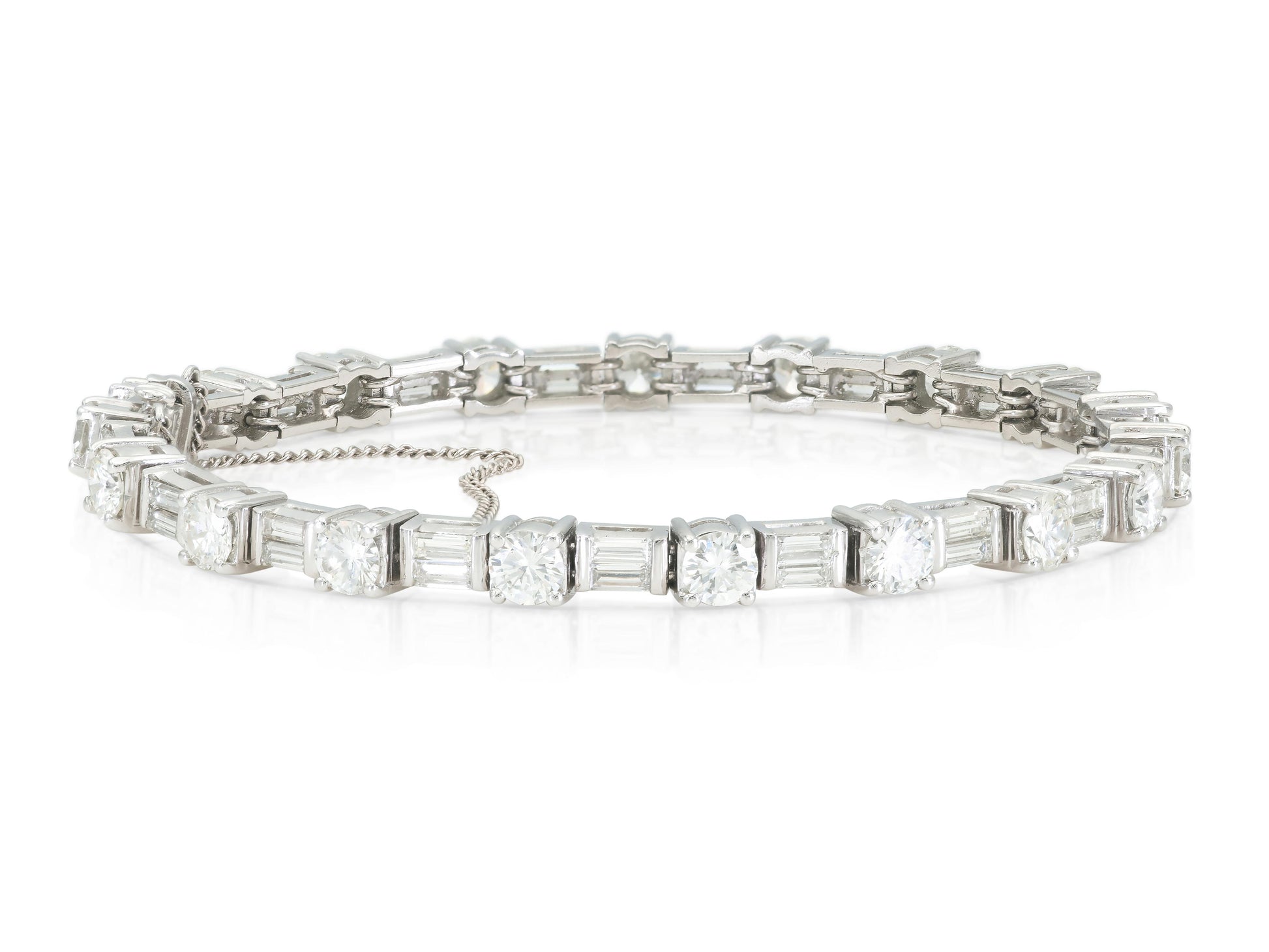 10.26 Carat Round and Baguette Cut Diamond Tennis Bracelet